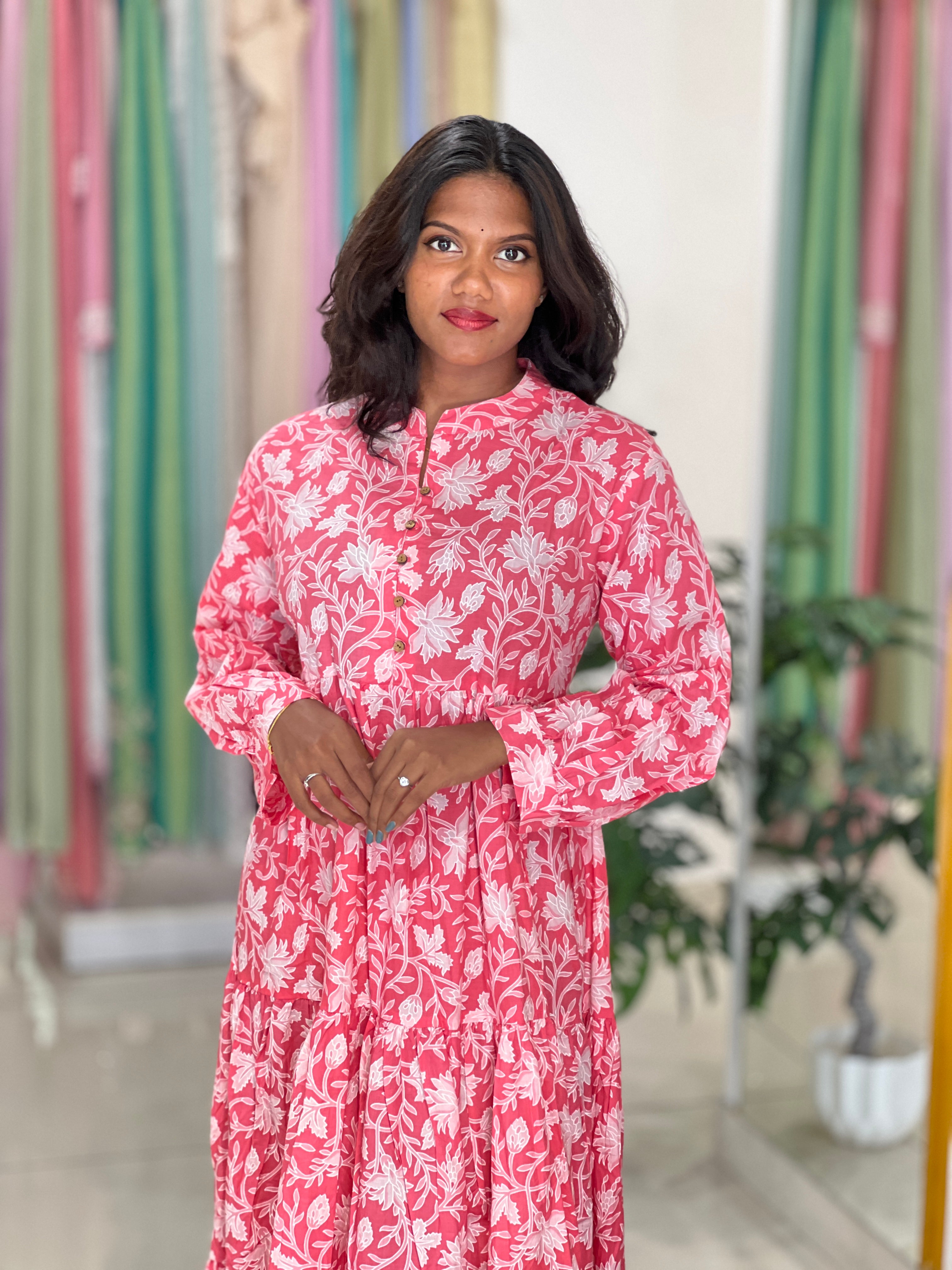 Printed Cotton Maxi Dress | OMF154