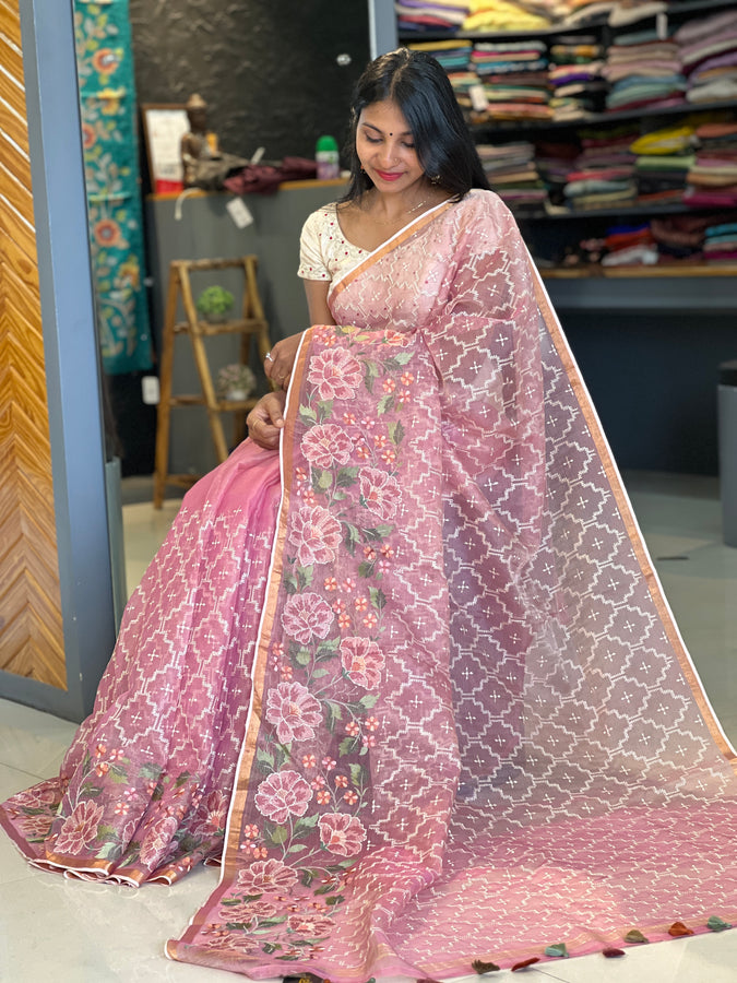 Geometrical  Embroidery Tissue Organza Saree | RGD205