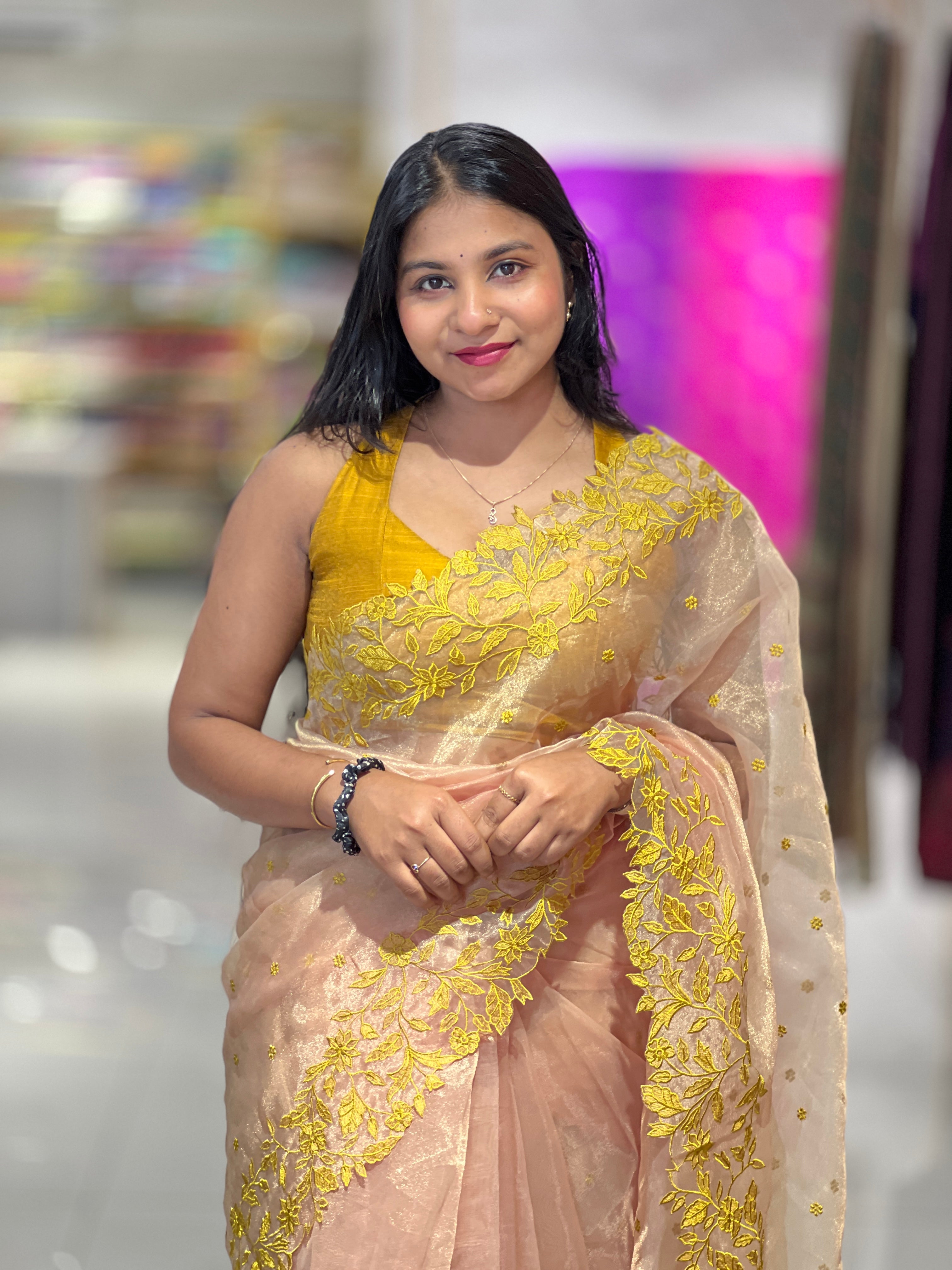 Floral Embroidery Detailed Shimmer Organza Saree | BLD1600