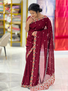 Embroidery Border Patterned Vichitra Silk Saree | RP532