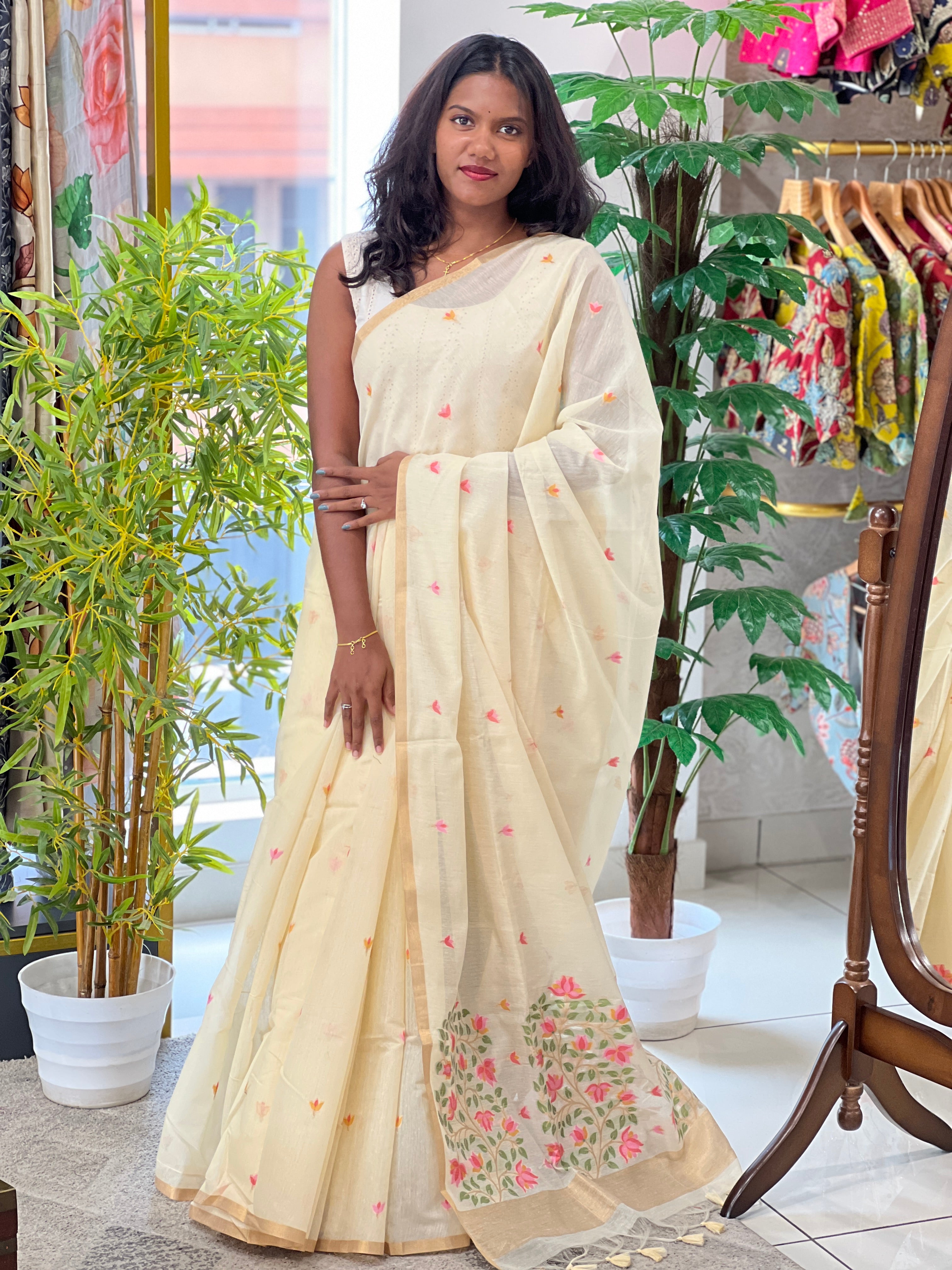 Jamdani Weaved Chanderi Finish Saree | SSN273