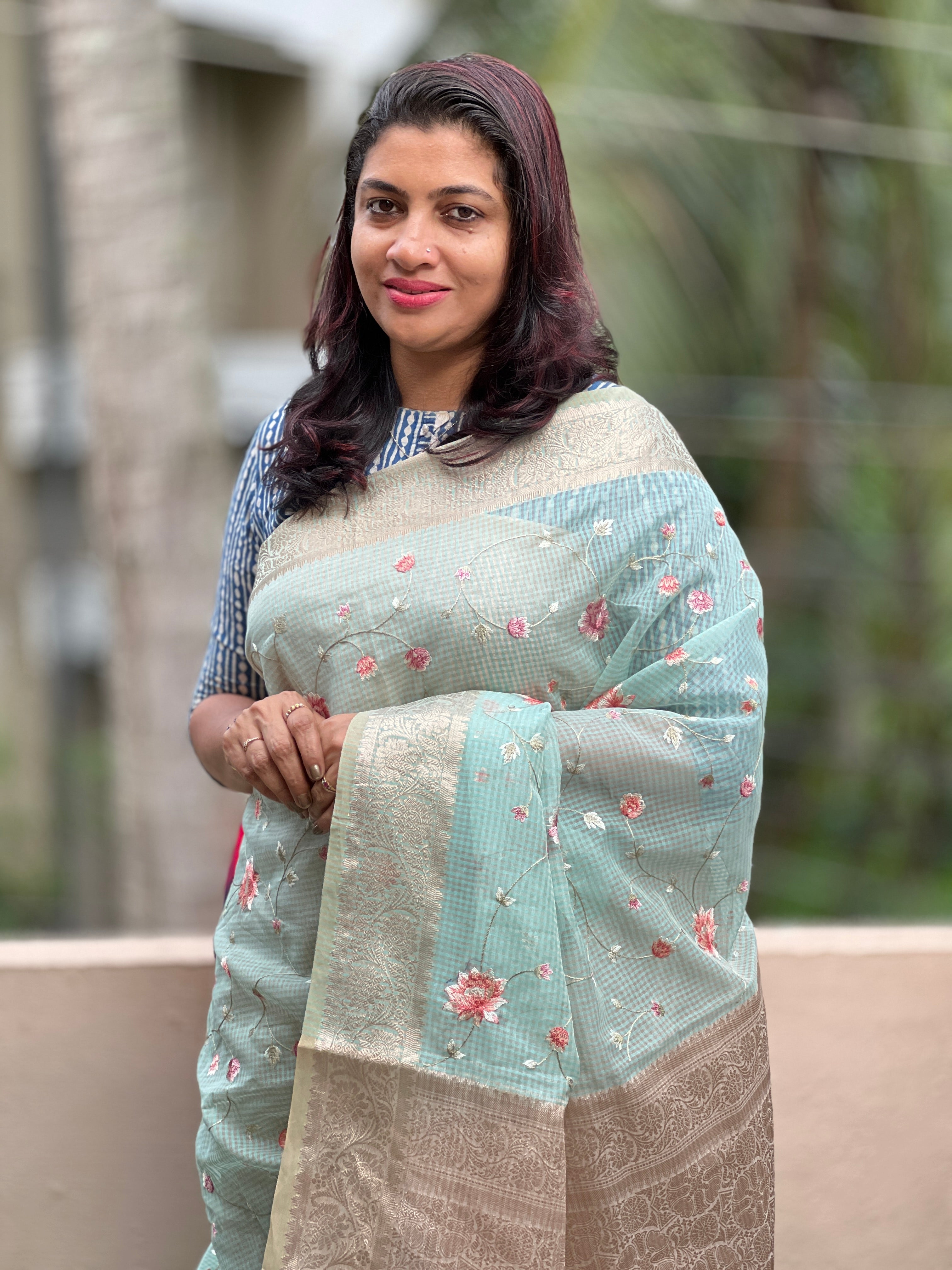 Manipuri Check Weaving Pattern Chanderi Saree | RR178