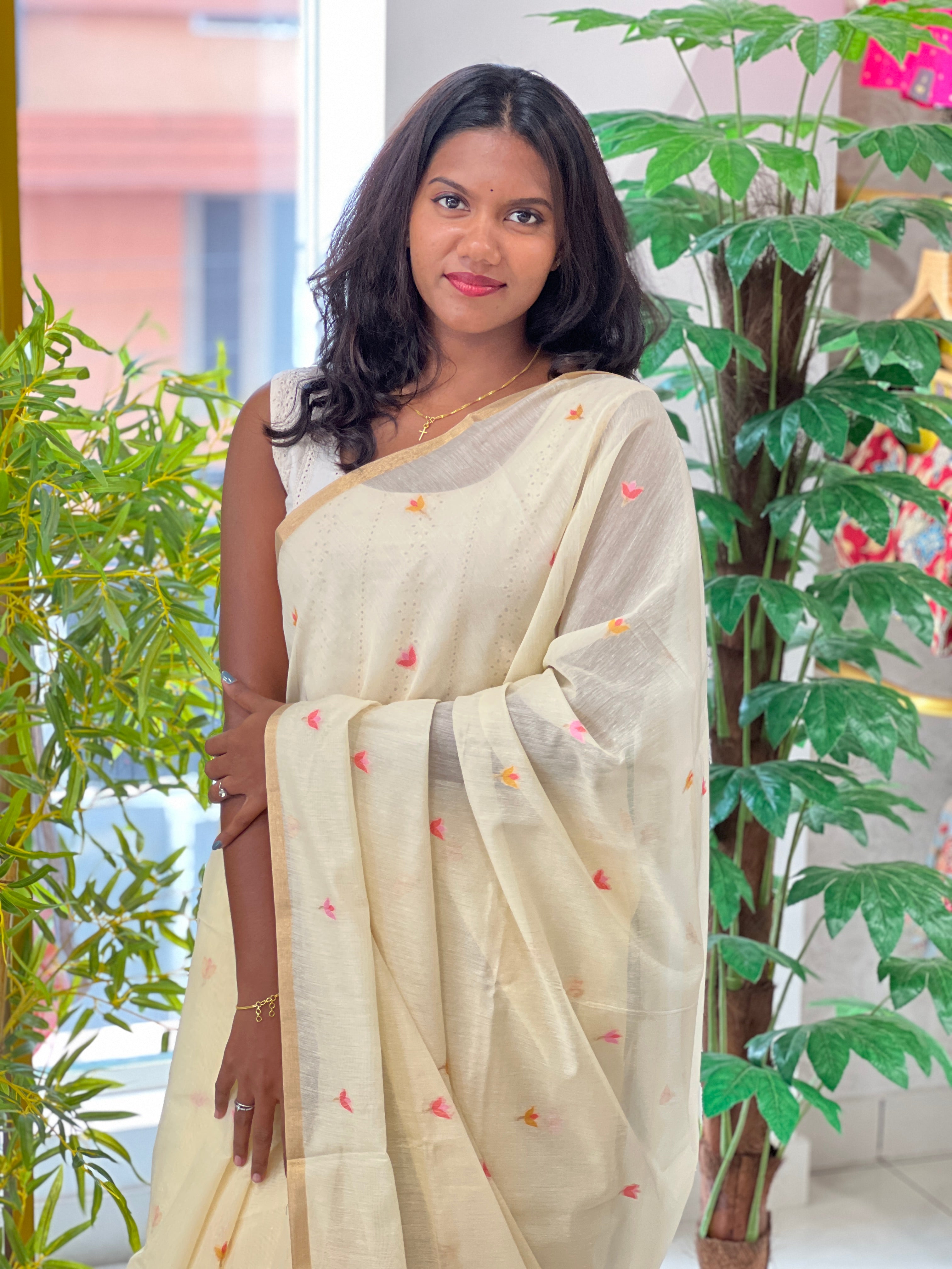 Jamdani Weaved Chanderi Finish Saree | SSN273