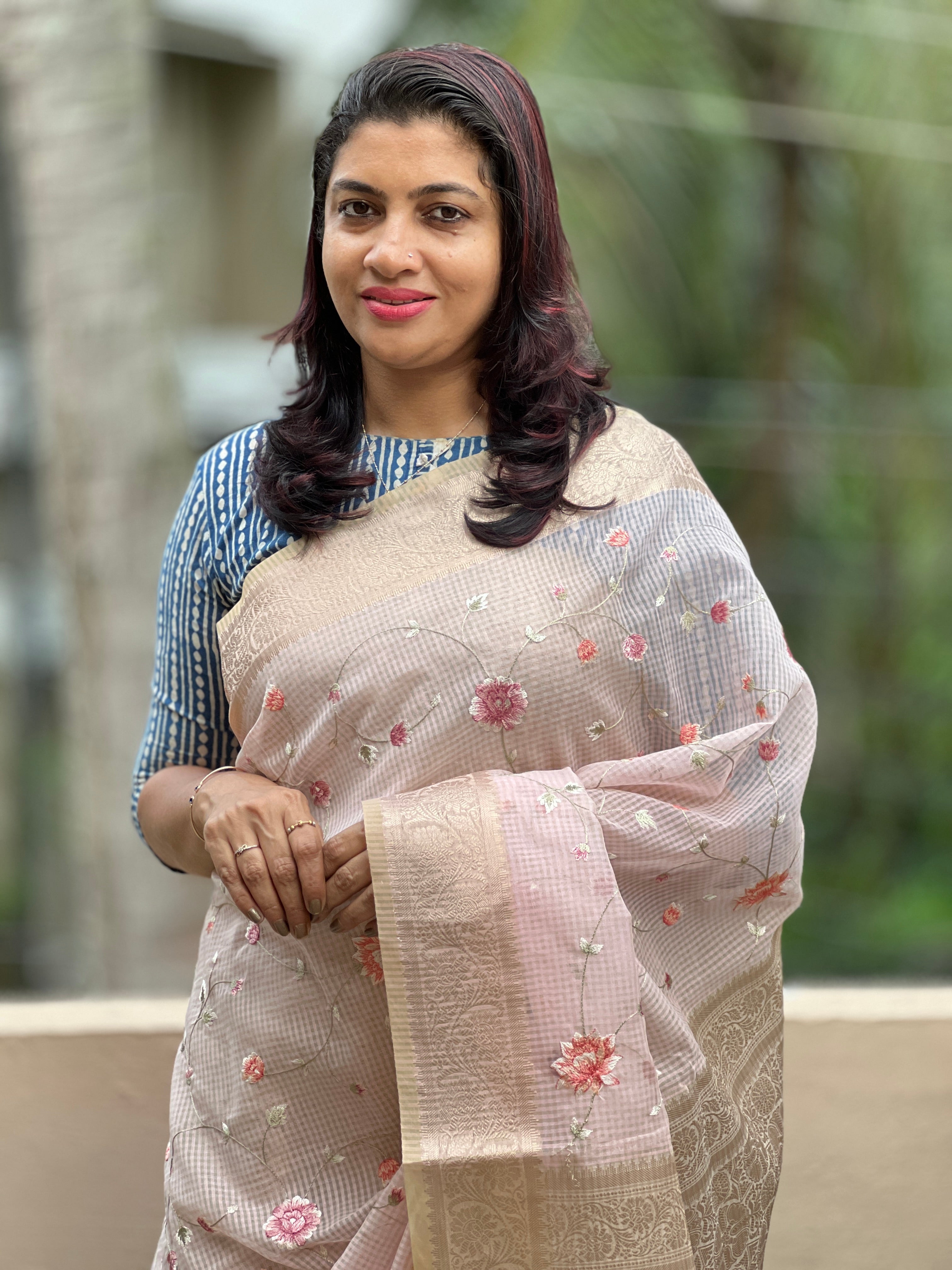 Manipuri Check Weaving Pattern Chanderi Saree | RR178