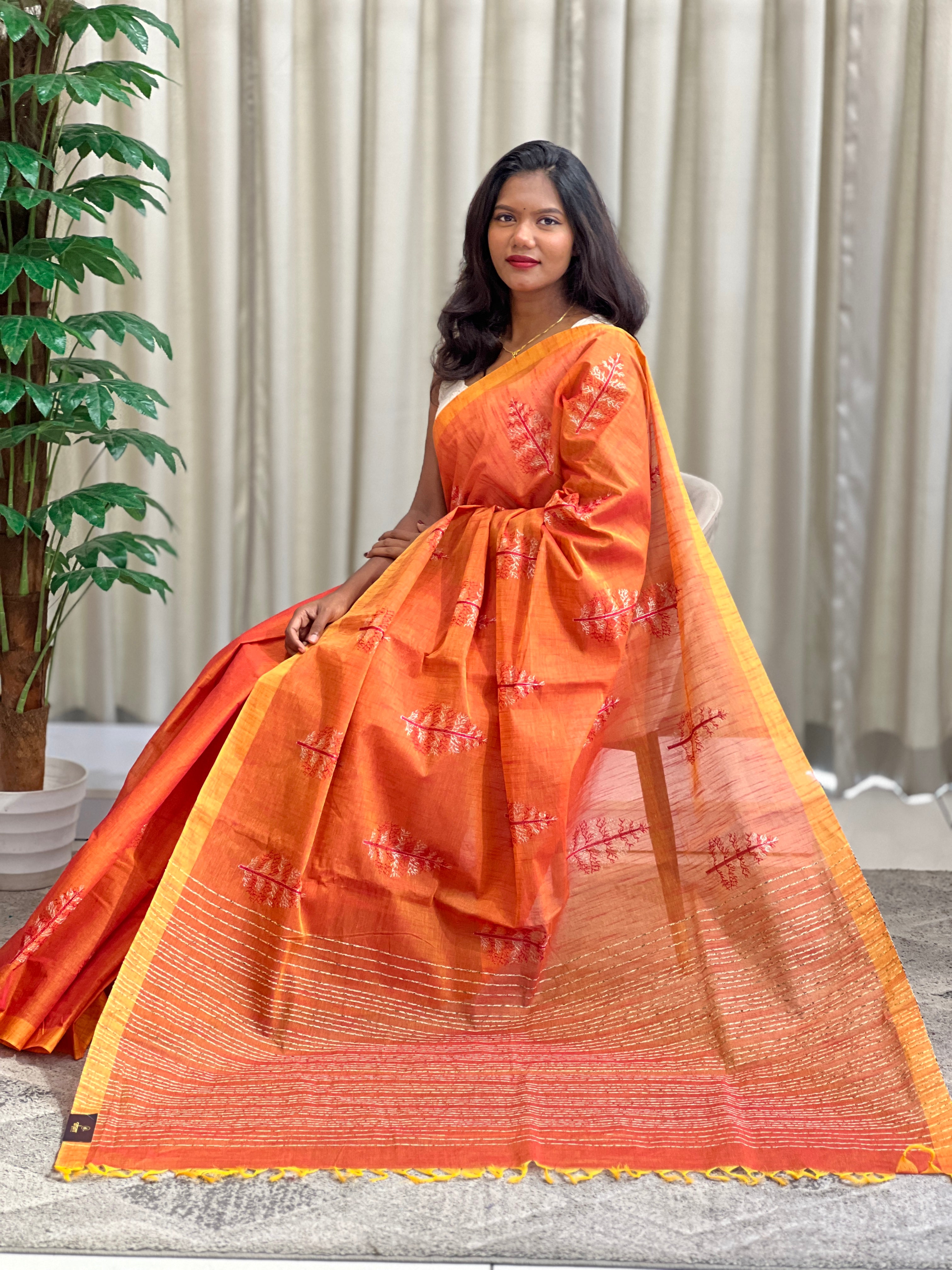 Machine Embroidered Cotton Saree | RVS141