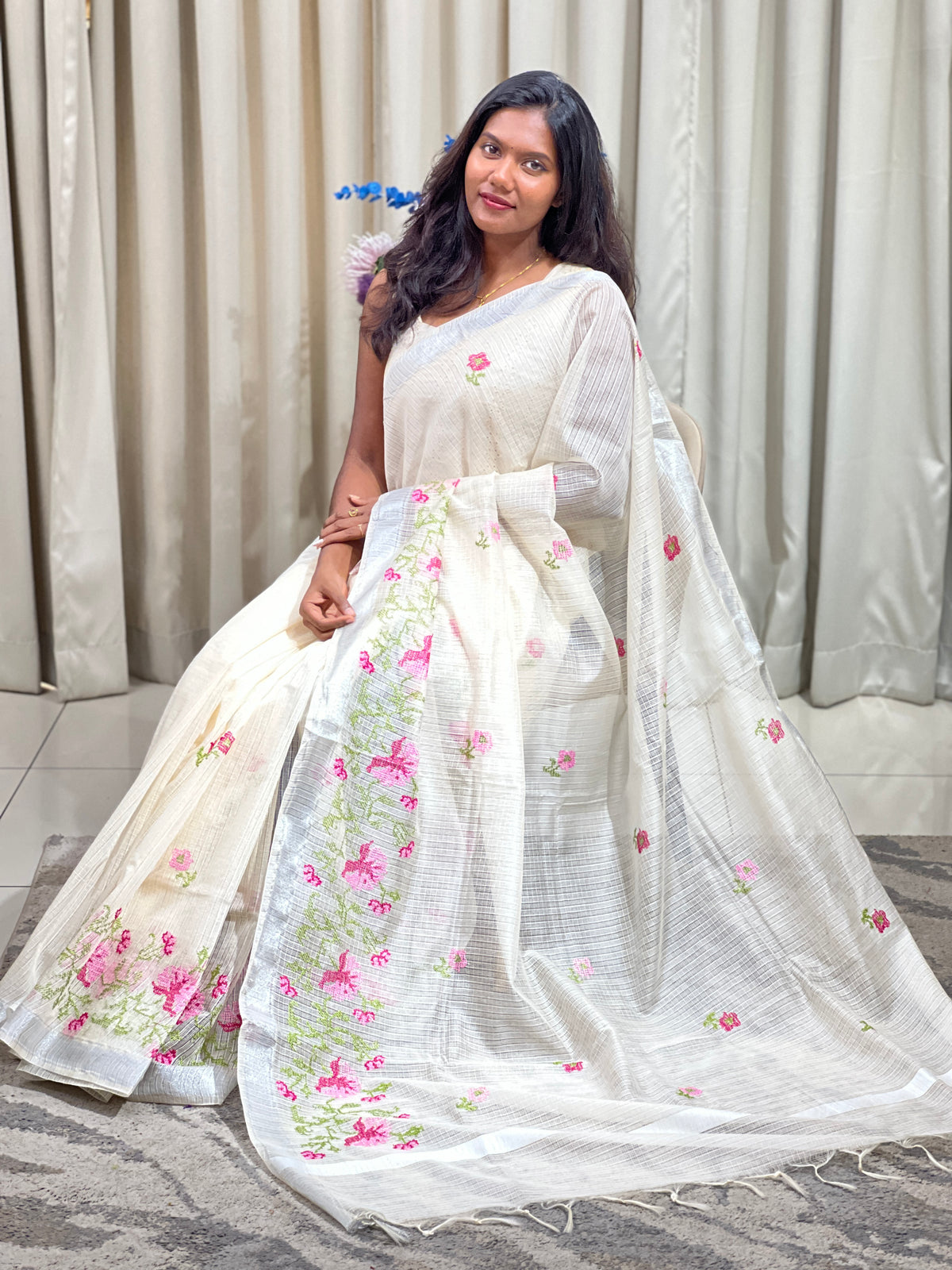 Cross Stitch Embroidery Kota Saree | NHH712
