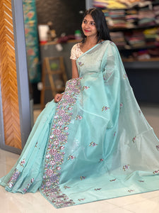 Floral Embroidered Check Organza Saree | SHC110