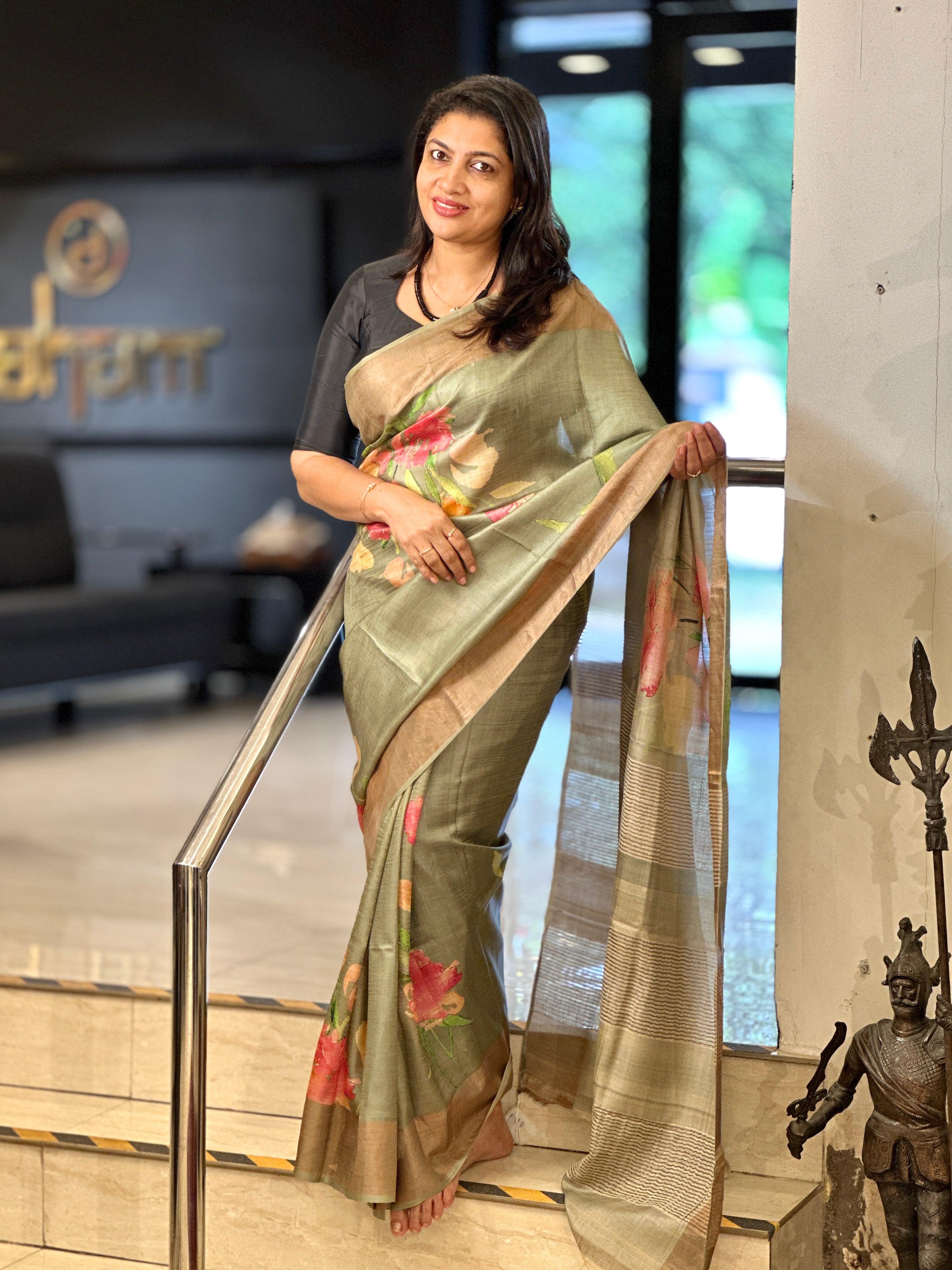 Floral Digital Printed Pure Tussar Saree | AYD180