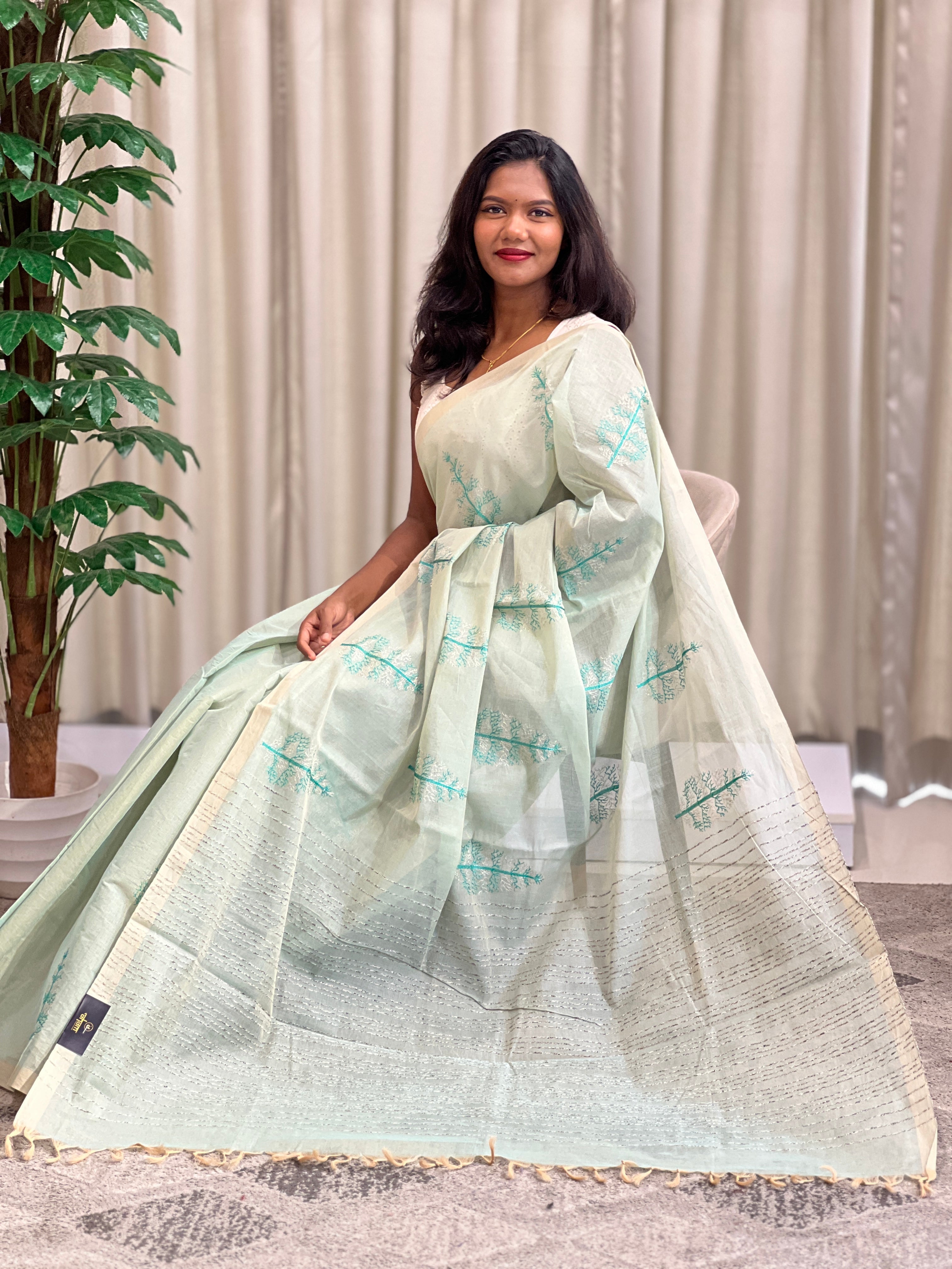 Machine Embroidered Cotton Saree | RVS134
