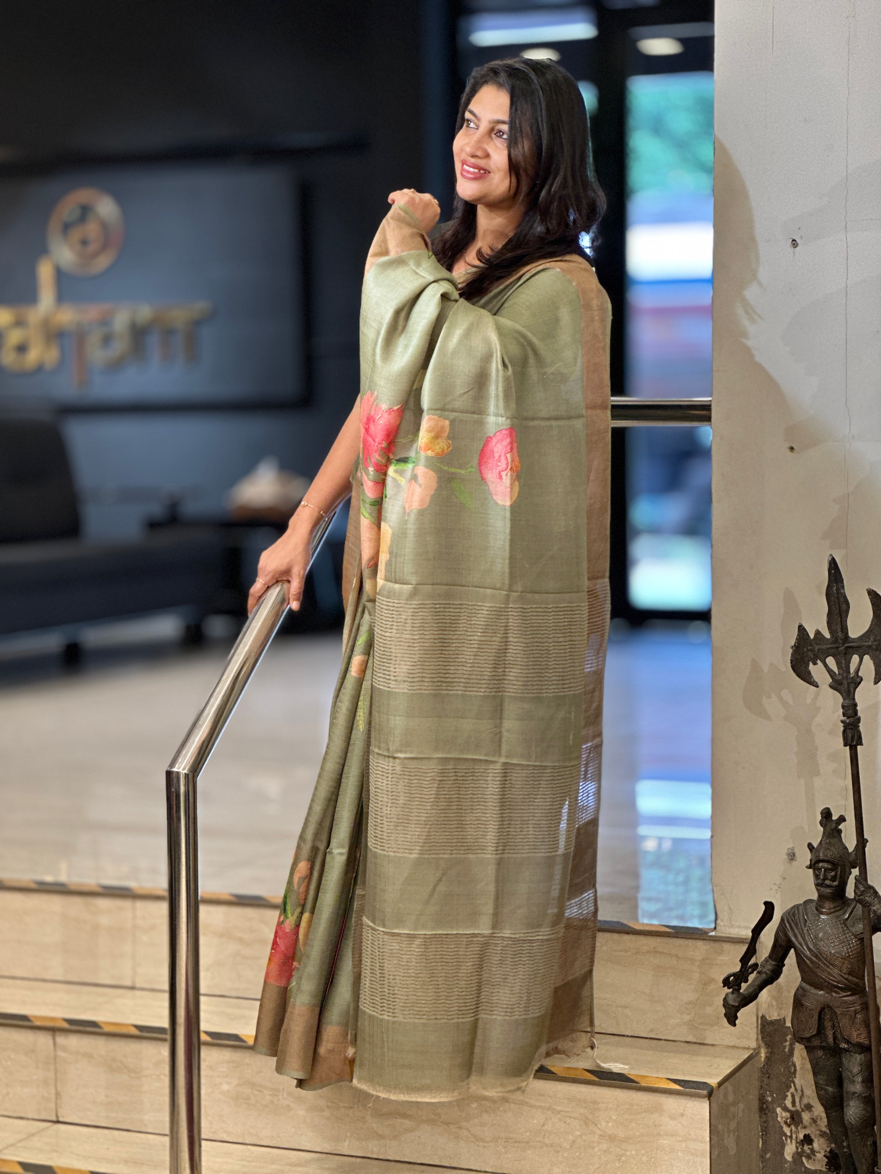 Floral Digital Printed Pure Tussar Saree | AYD180