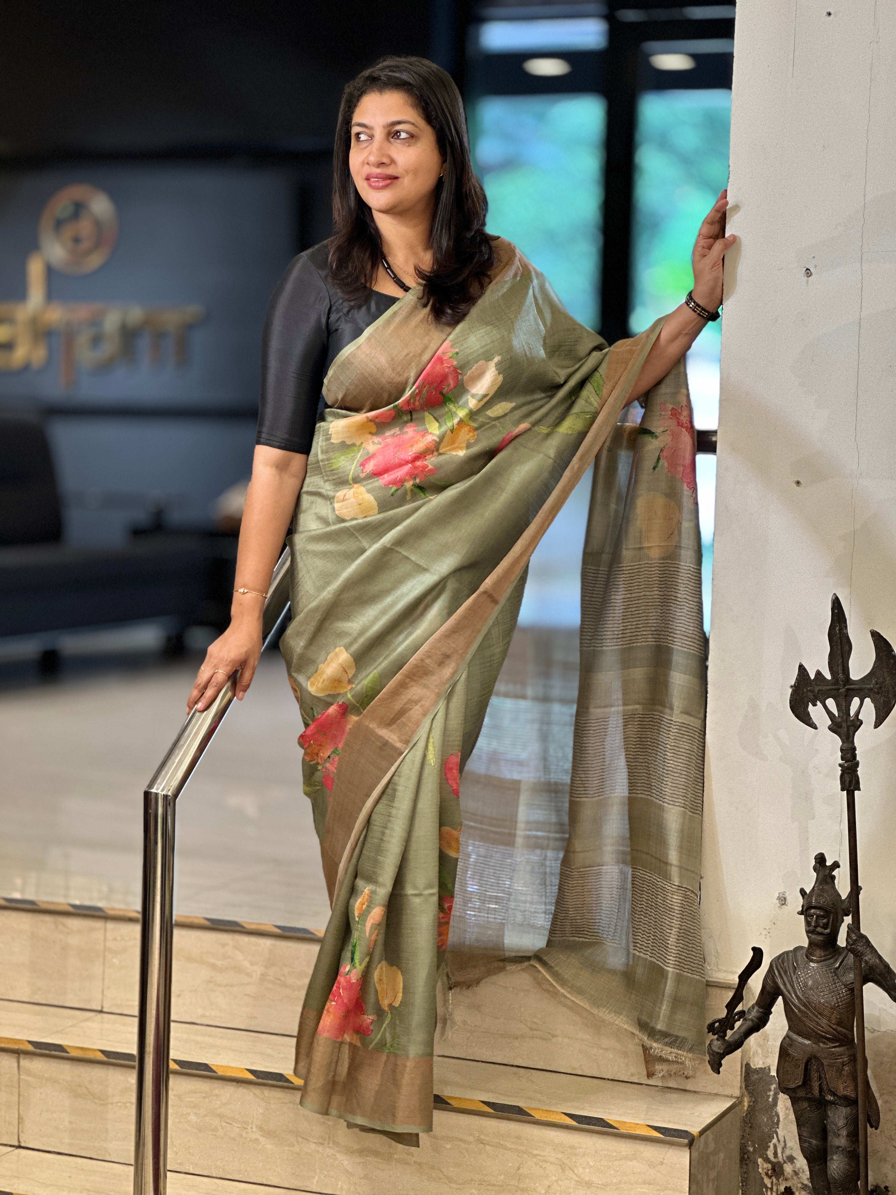 Floral Digital Printed Pure Tussar Saree | AYD180