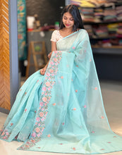 Floral Embroidered Check Organza Saree | SHC104