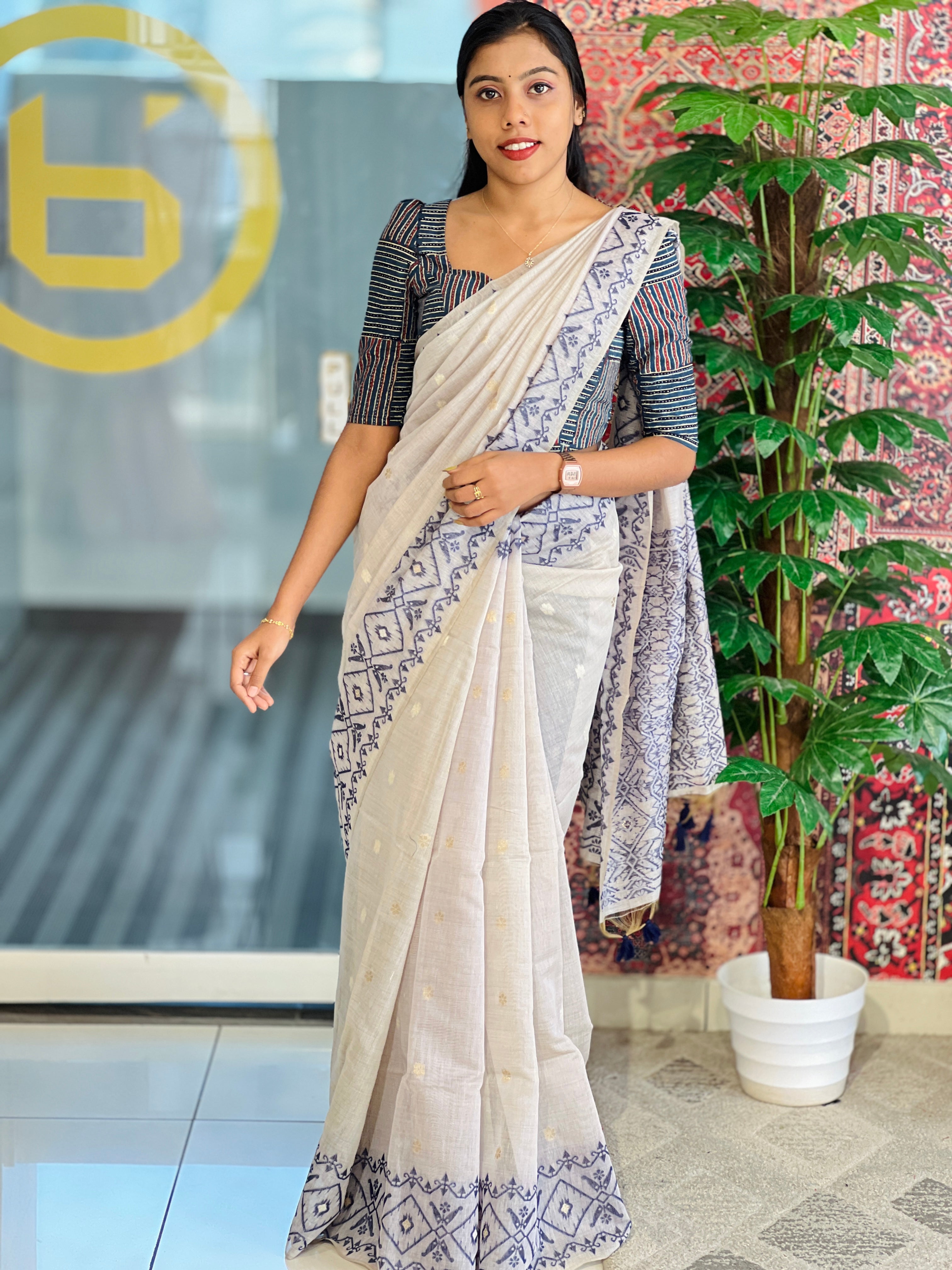 Thread and Zari Weaved Jamdani Saree | SSN222