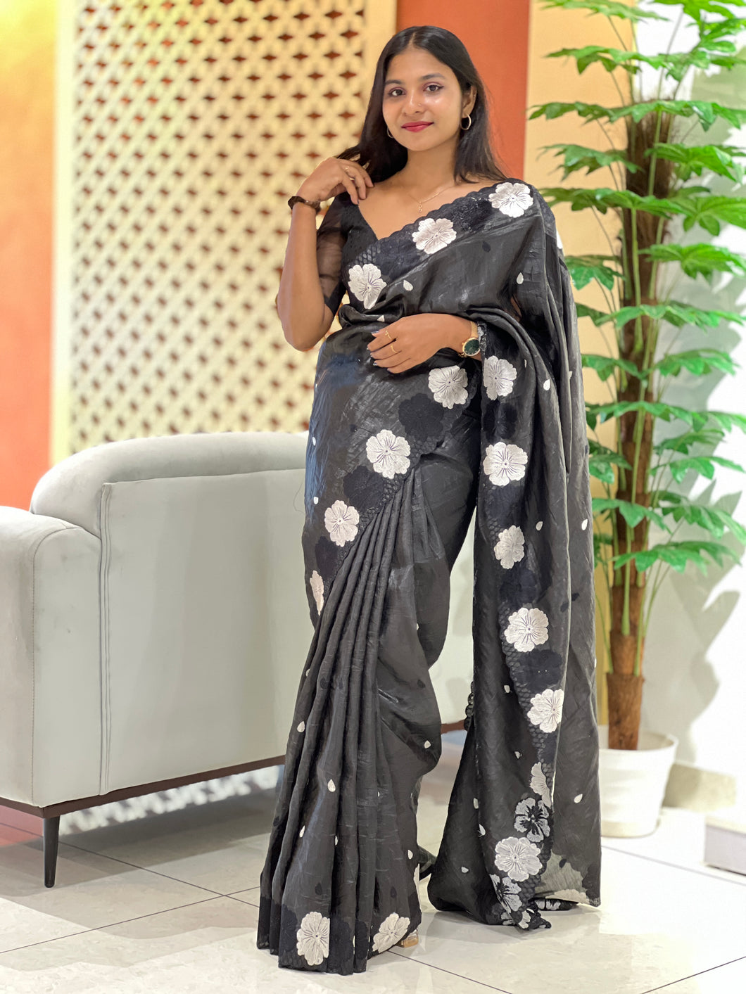 Crushed Glass Organza Saree | SHC119