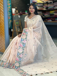 Floral Embroidered Check Organza Saree | SHC102