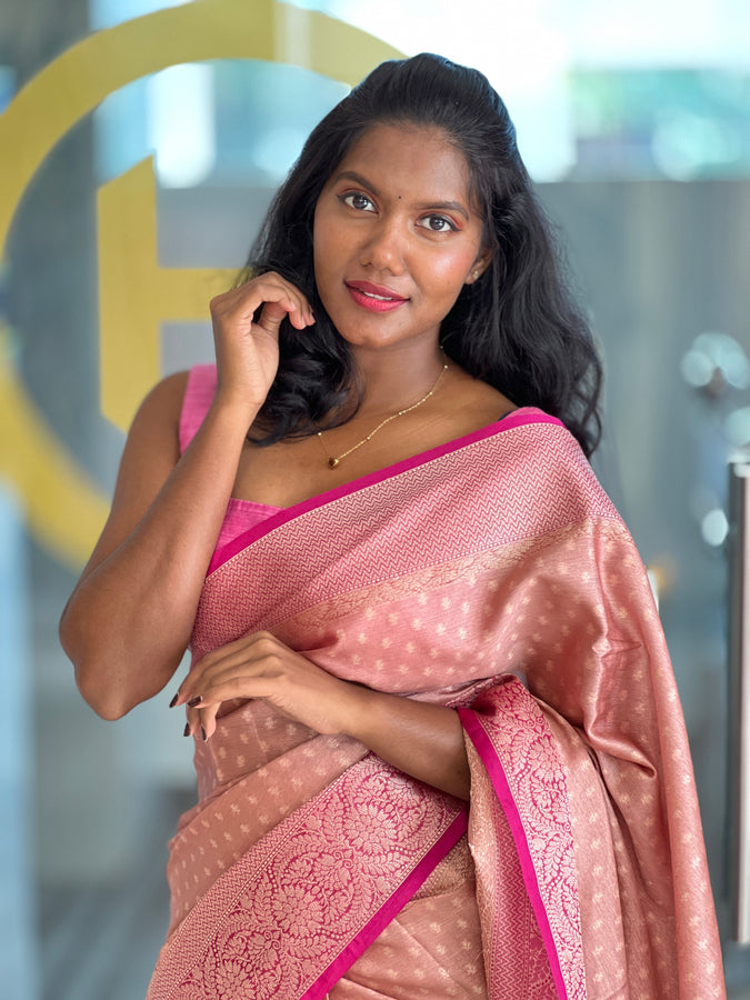 Golden Zari Weaved Semi Banarasi Silk Saree | NN376