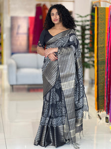 Block Printed Bhagalpuri Linen Saree | SK406