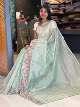 Floral Embroidered Check Organza Saree | SHC104