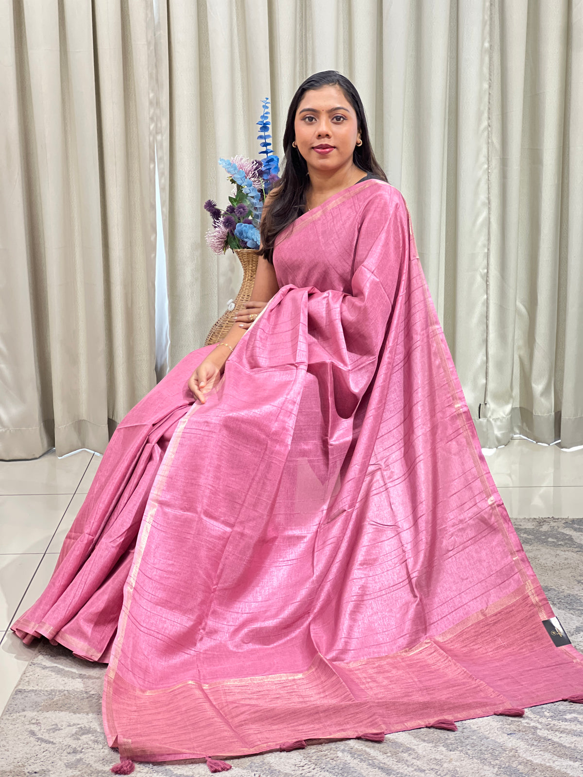 Thin Zari Border Pattern Semi Tussar Saree | ASH115