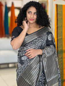 Block Printed Bhagalpuri Linen Saree | SK406