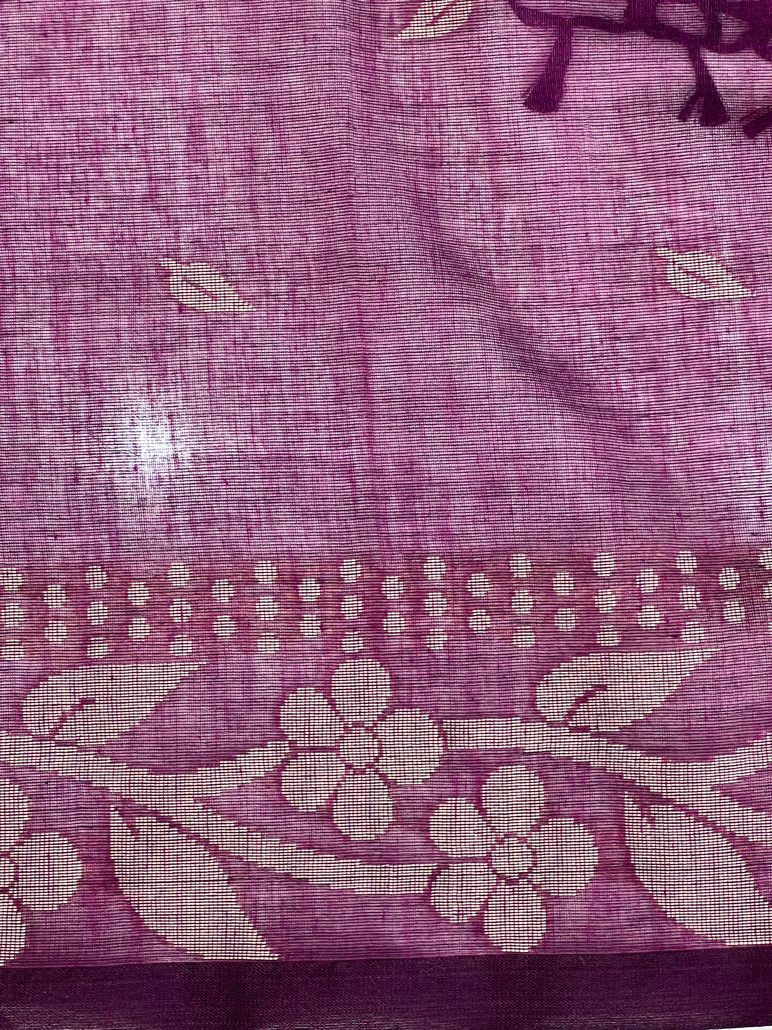 Floral Patterned Thread Weaving Linen Cotton Saree | PF1173