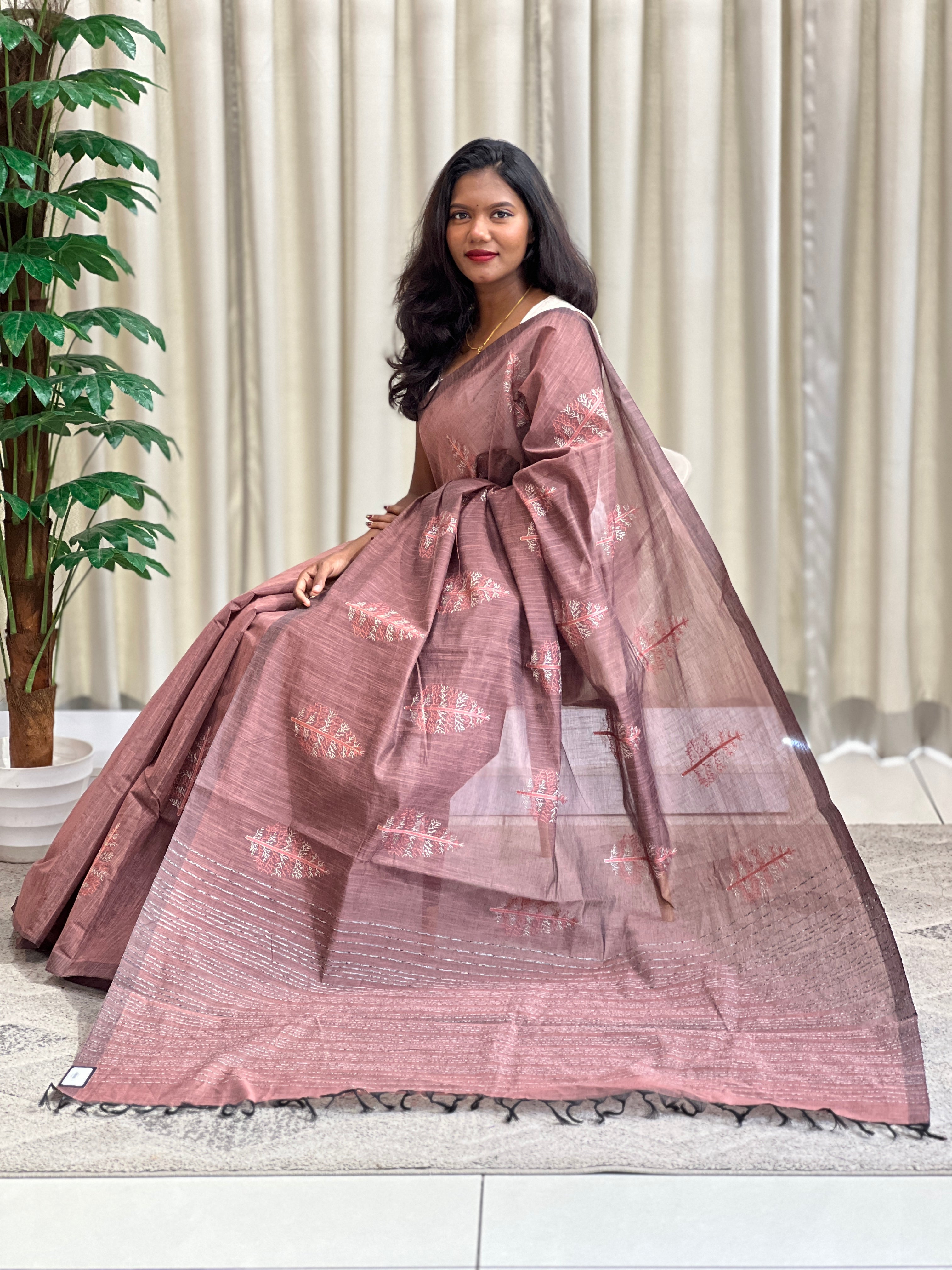 Machine Embroidered Cotton Saree | RVS140