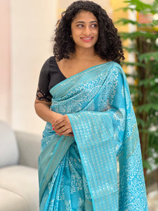 Block Printed Bhagalpuri Linen Saree | SK402