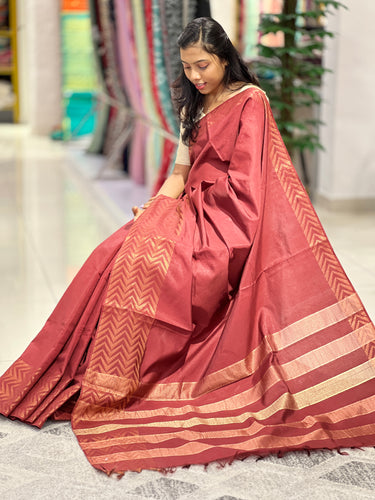 Zari Border Detailed Tussar Finish Saree | ACT826