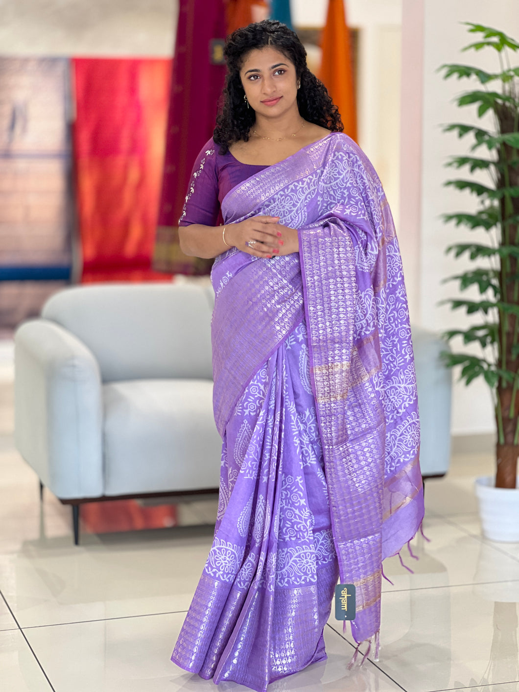 Block Printed Bhagalpuri Linen Saree | SK403