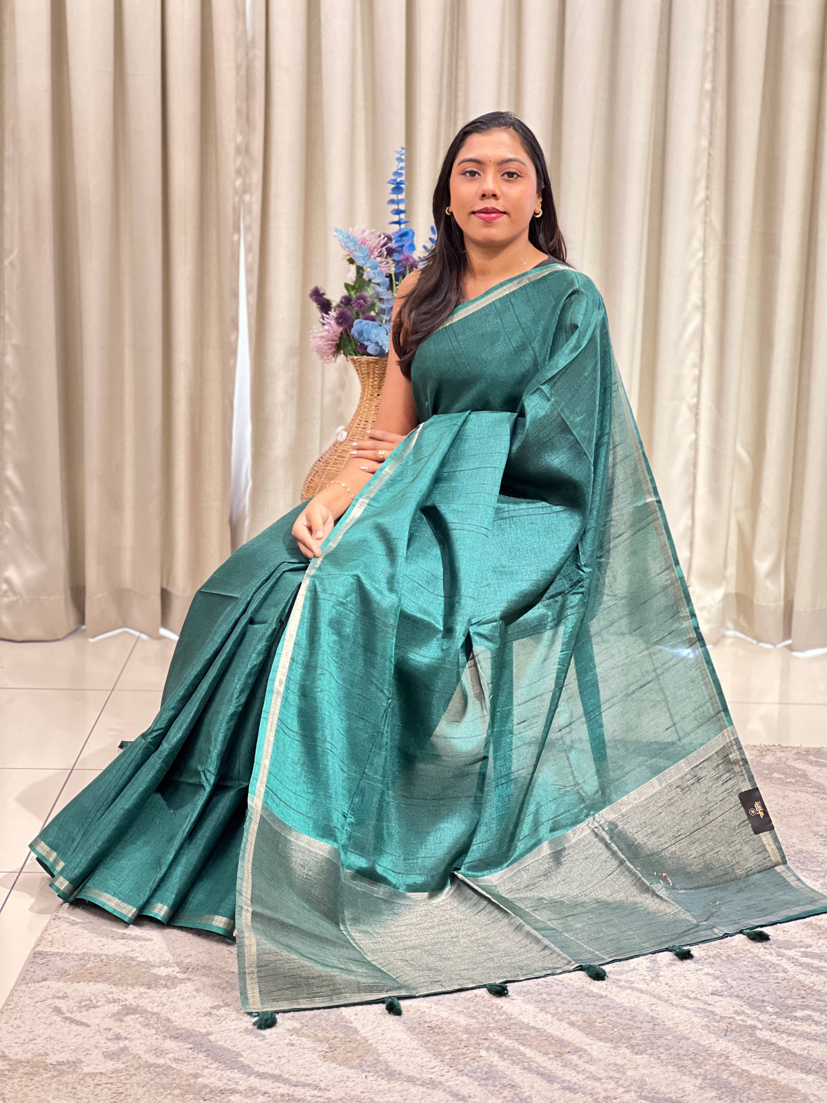 Thin Zari Border Pattern Semi Tussar Saree | ASH109
