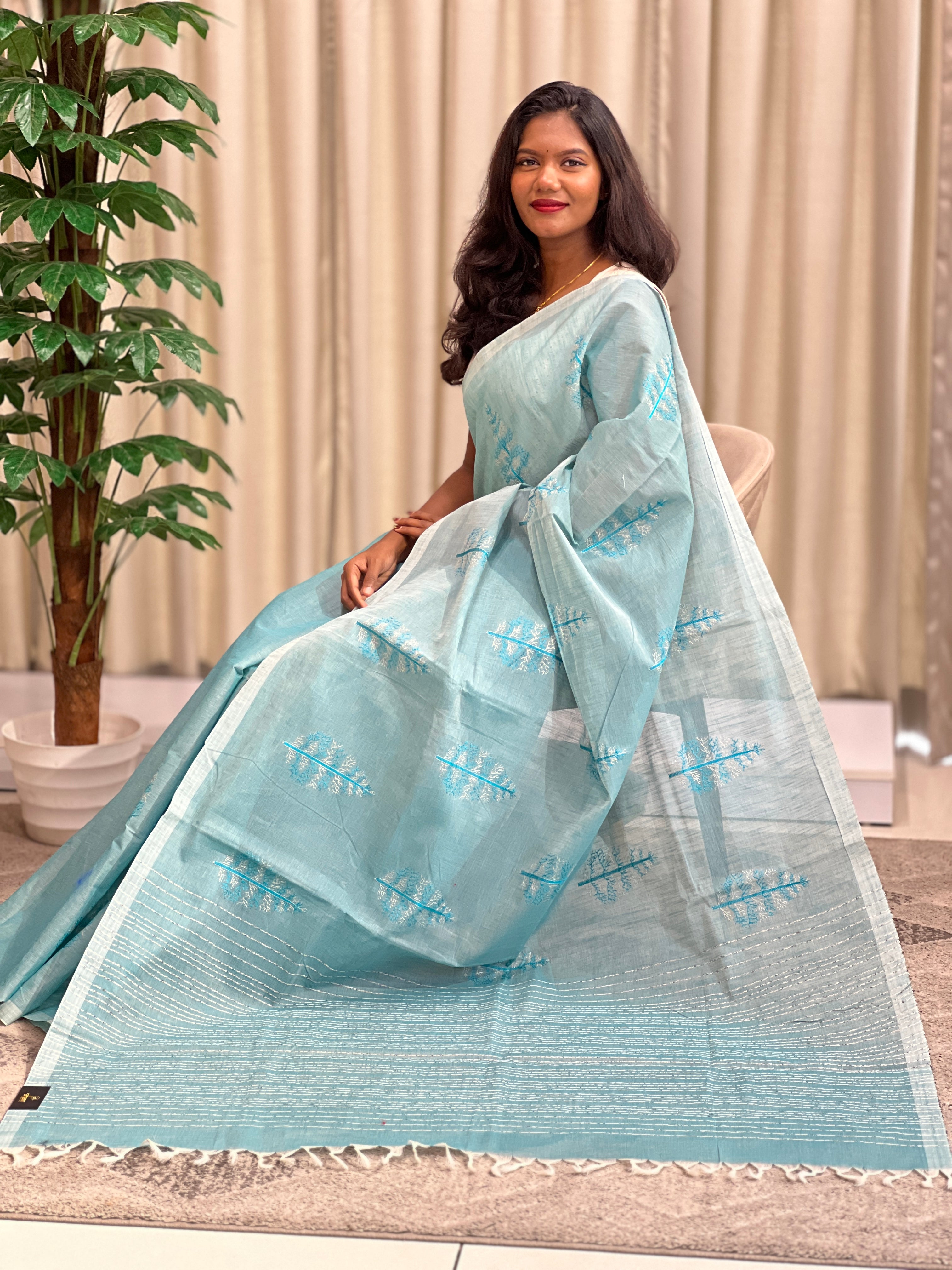 Machine Embroidered Cotton Saree | RVS138