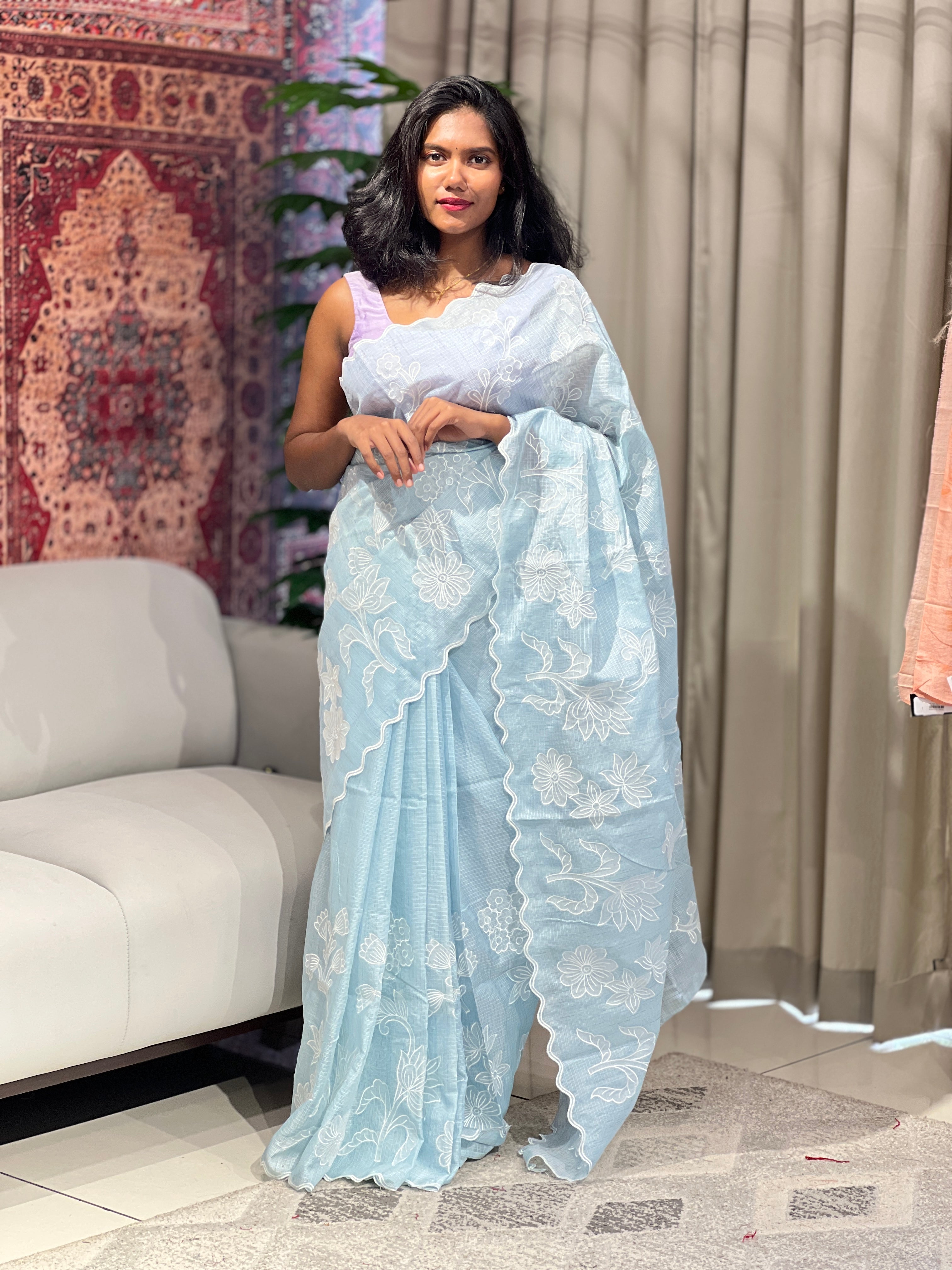 Floral Applique Detailed Silky Kota Saree | BLD1610
