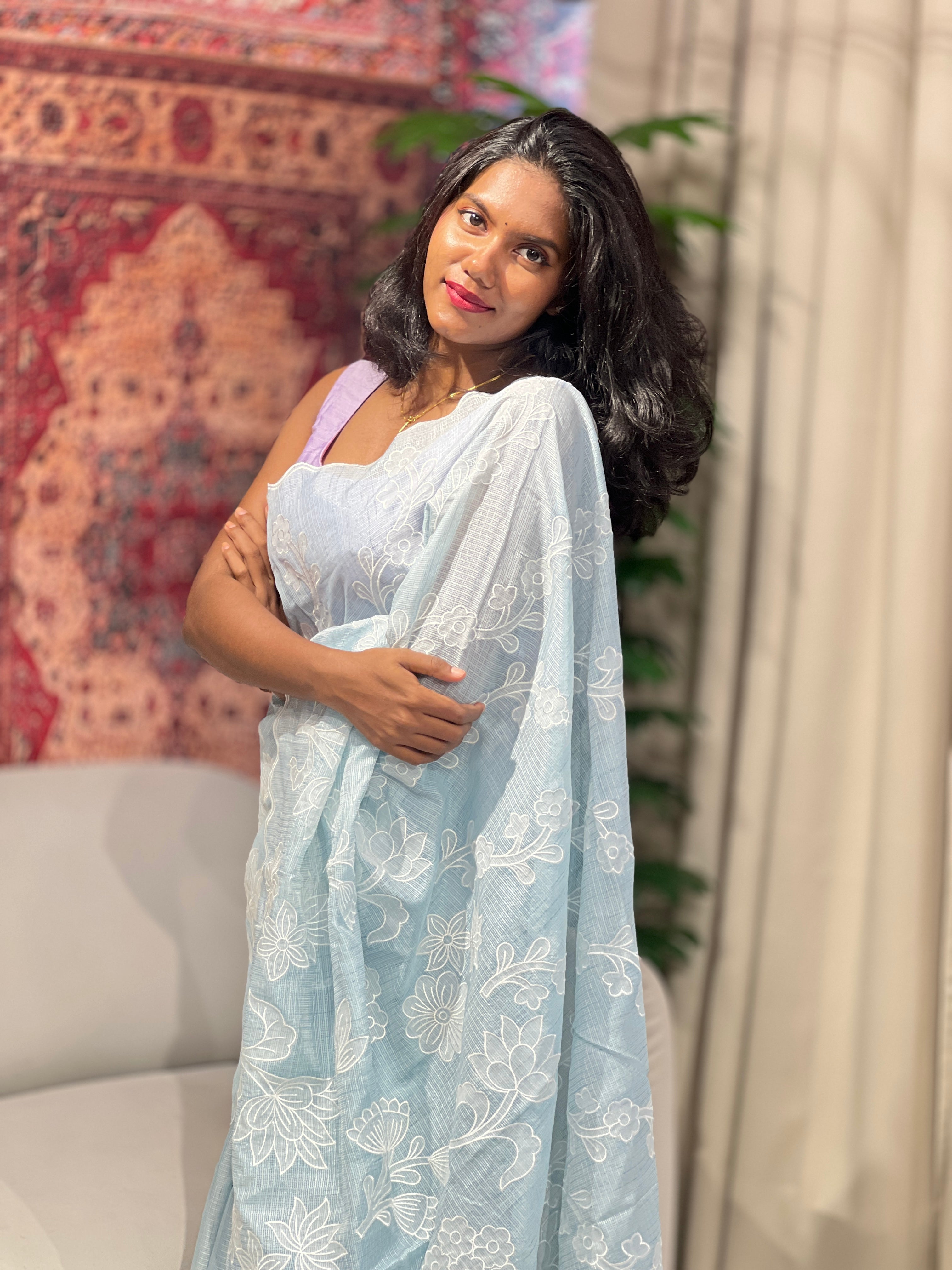 Floral Applique Detailed Silky Kota Saree | BLD1610