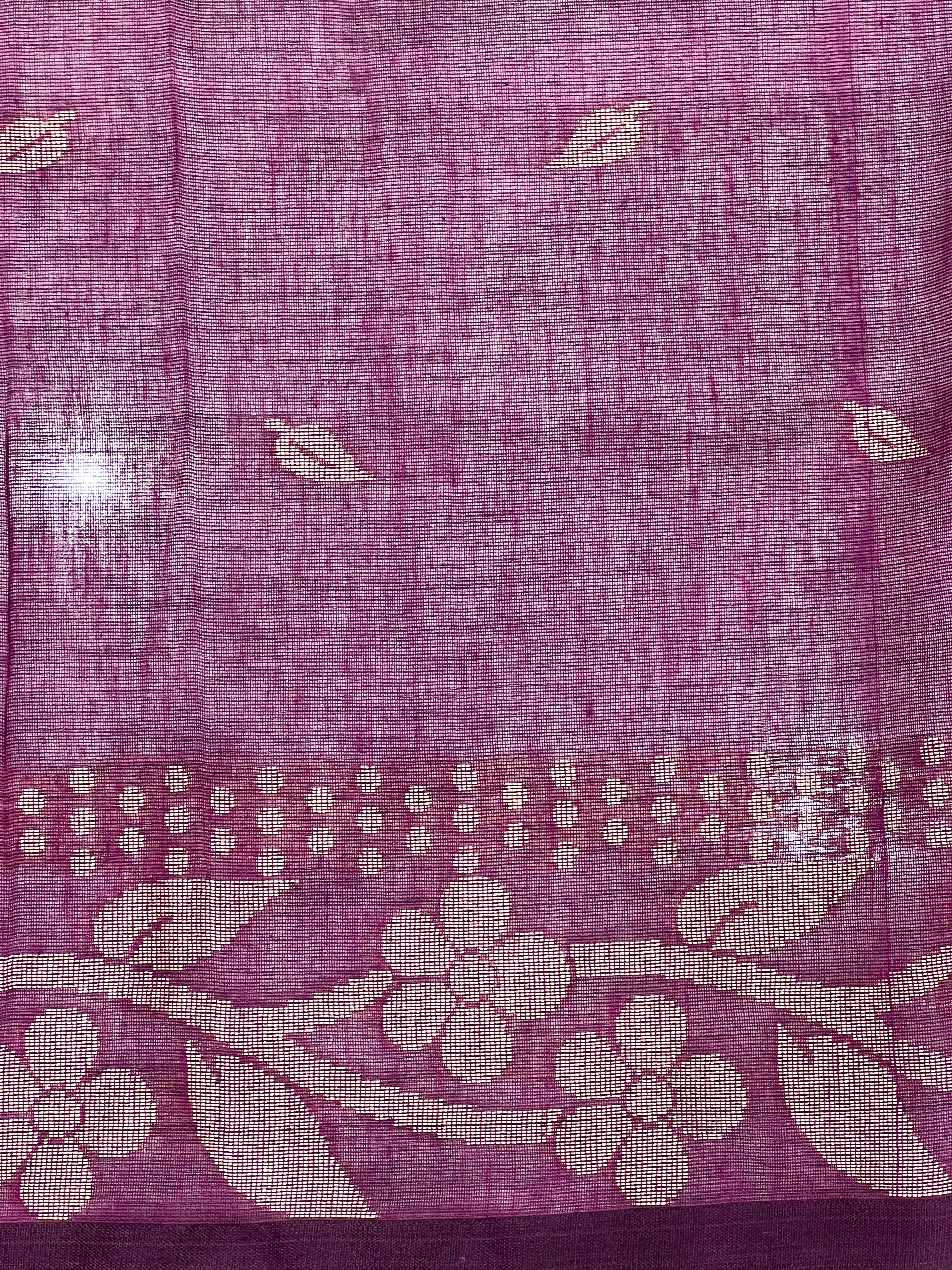 Floral Patterned Thread Weaving Linen Cotton Saree | PF1174