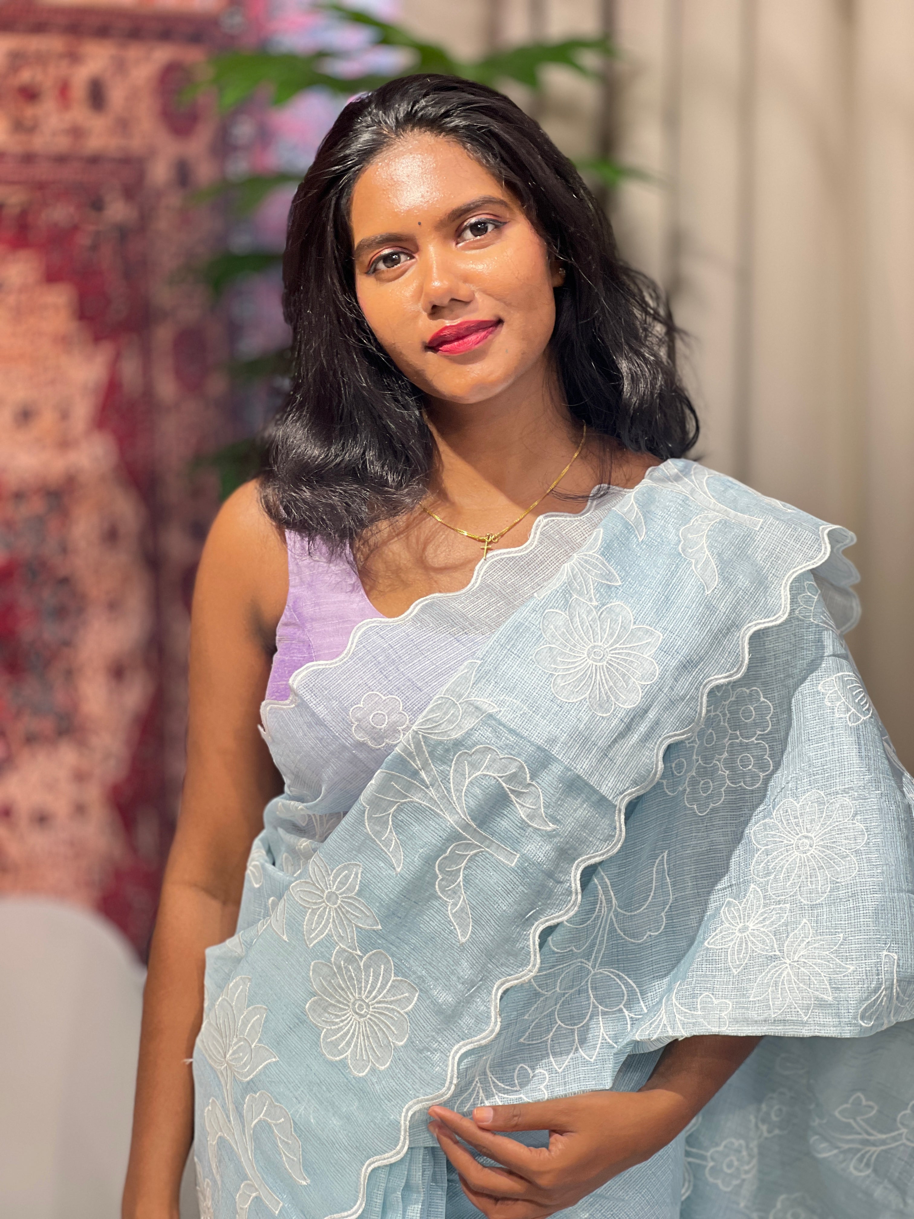Floral Applique Detailed Silky Kota Saree | BLD1610