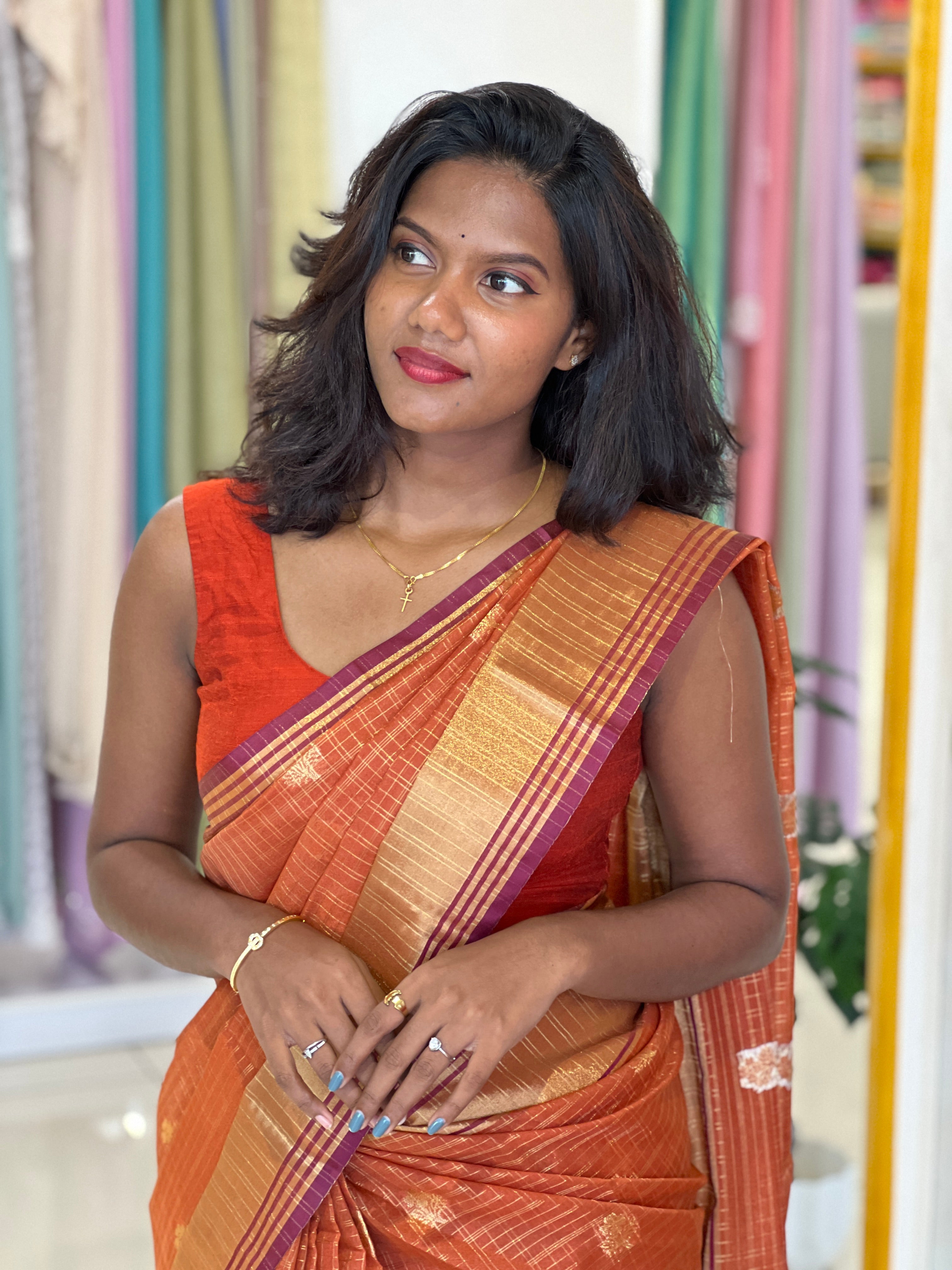 Golden Zari Woven Semi Silk Banarasi Saree | NN485