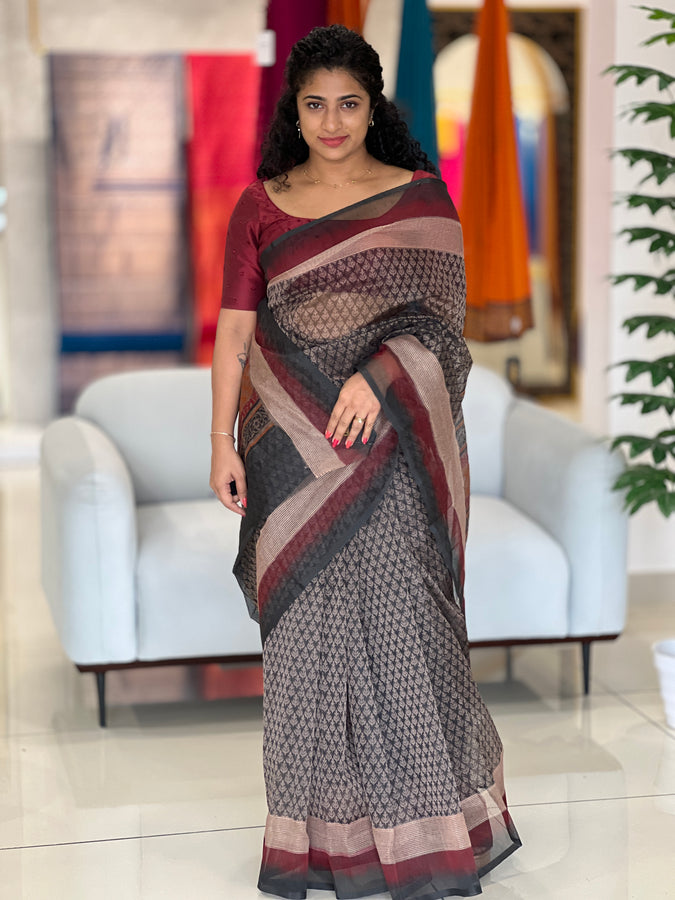 Block Printed Supernet Kota Saree | LP118