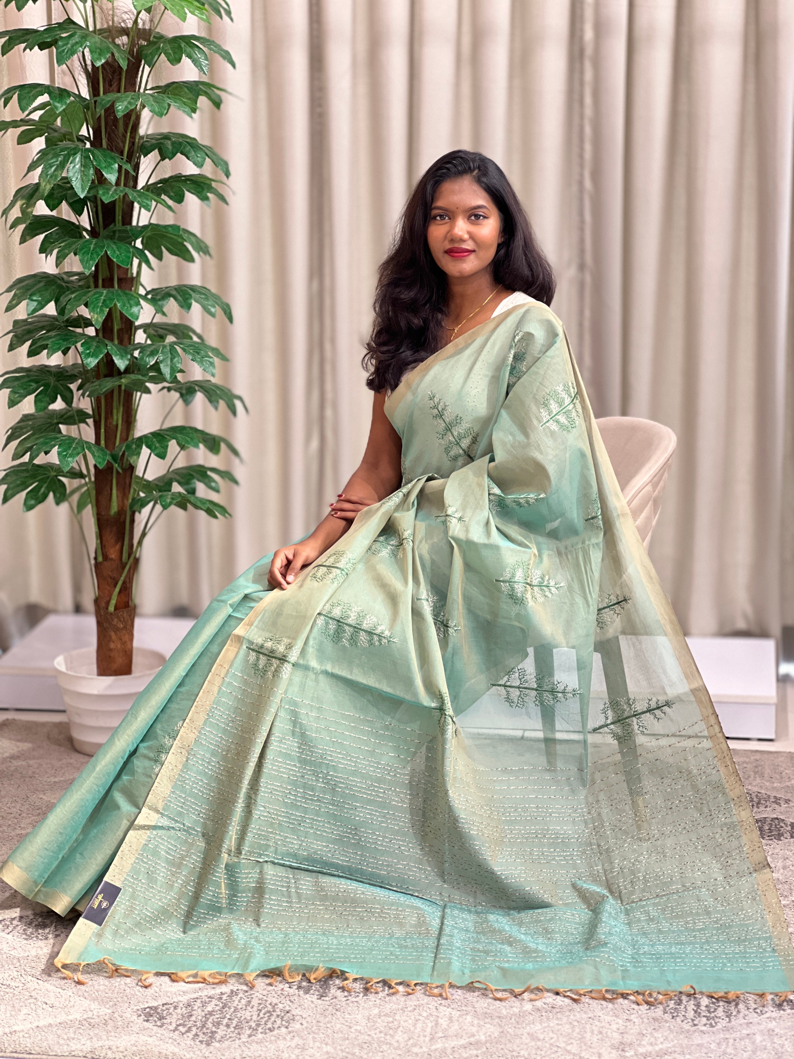 Machine Embroidered Cotton Saree  | RVS127