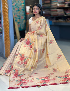 Floral Pattern Golden Tissue Saree | GAT214