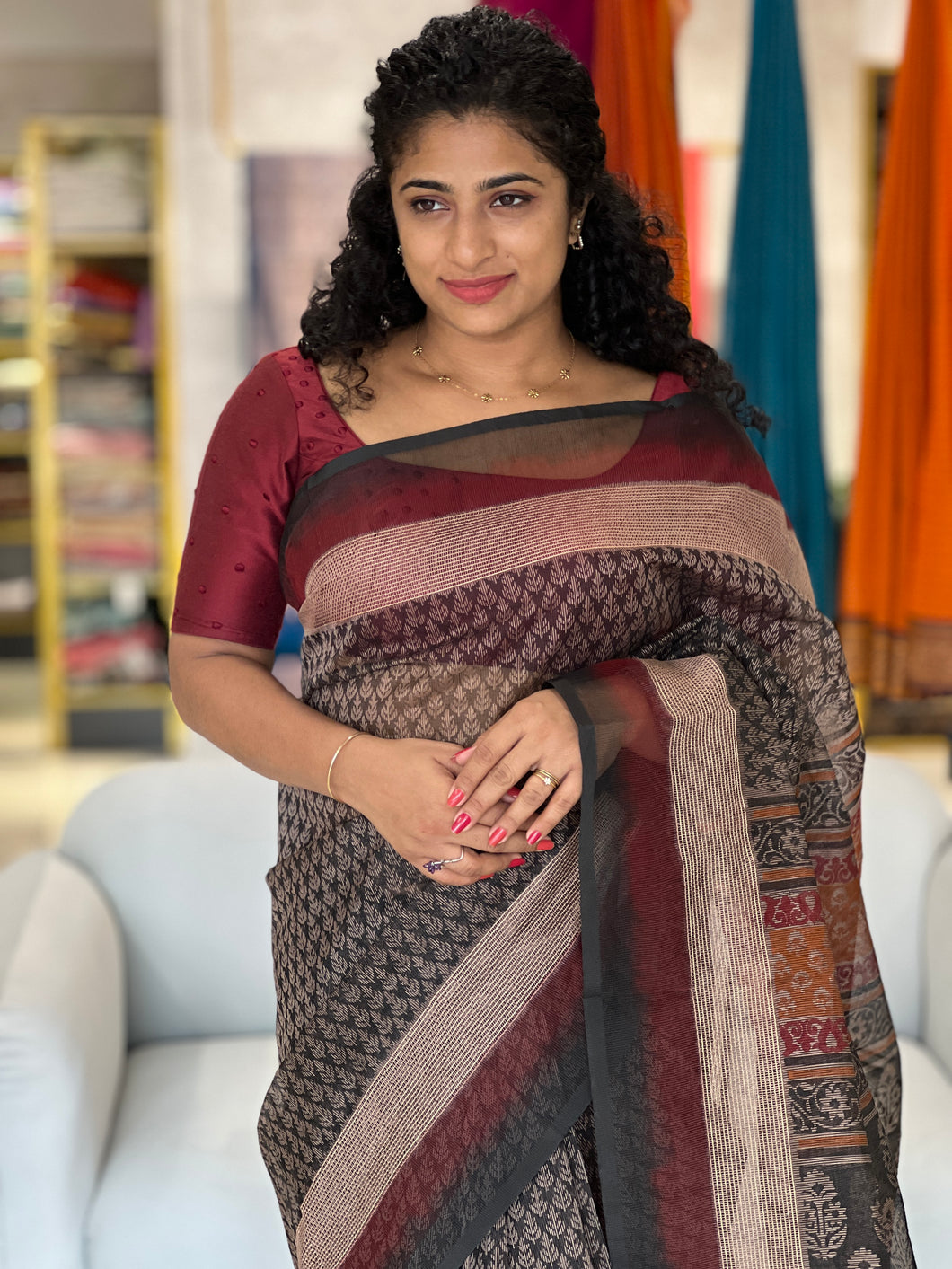 Block Printed Supernet Kota Saree | LP118