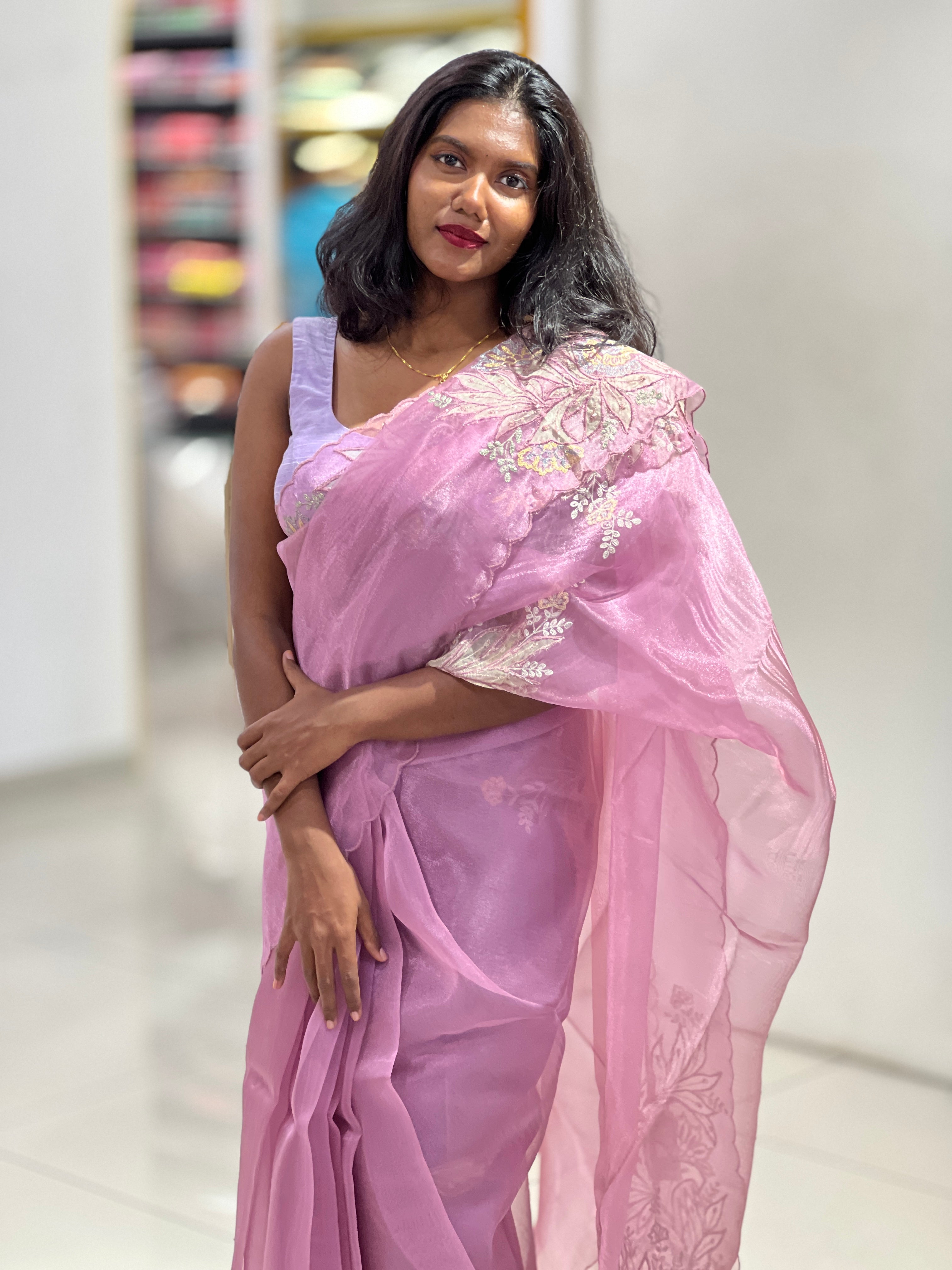 Applique Detailed Shimmer Organza Saree | BLD1577