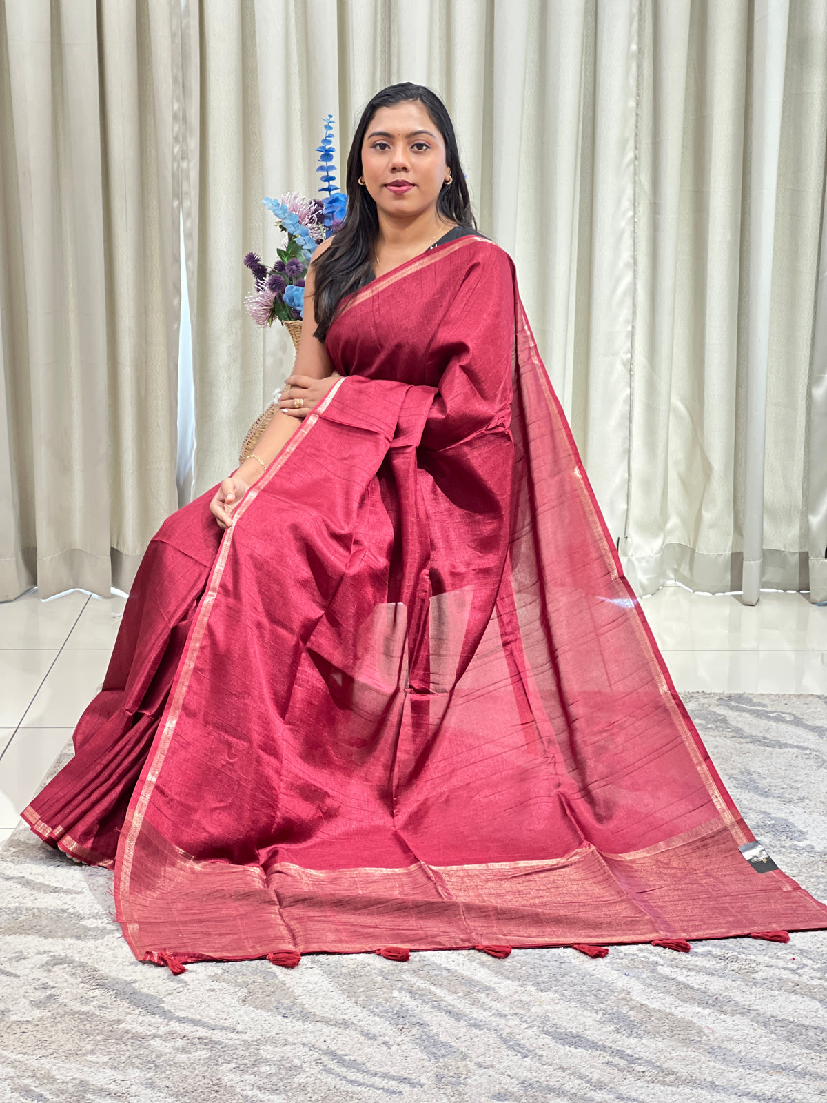 Thin Zari Border Pattern Semi Tussar Saree | ASH110