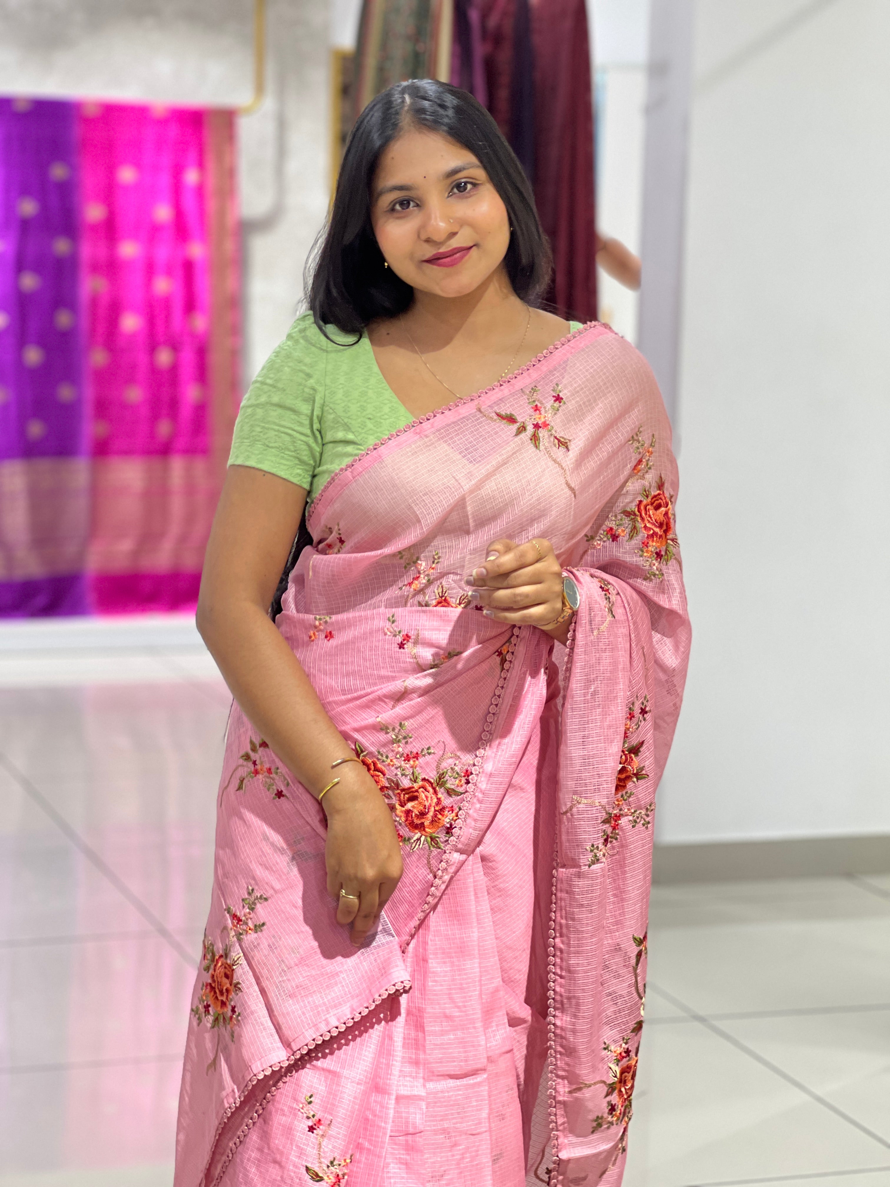 Floral Embroidery Detailed Silky Kota Saree | BLD1617