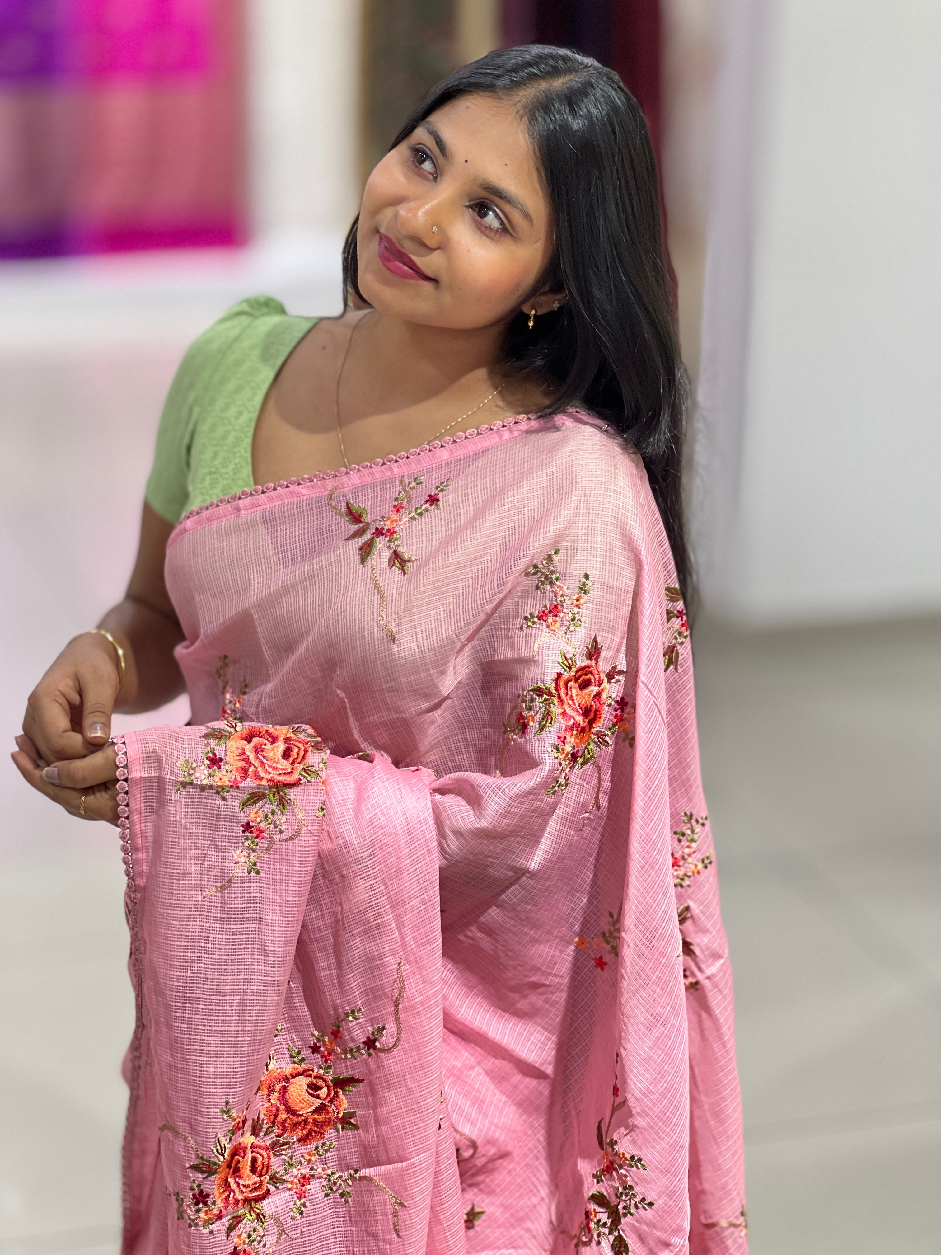 Floral Embroidery Detailed Silky Kota Saree | BLD1617