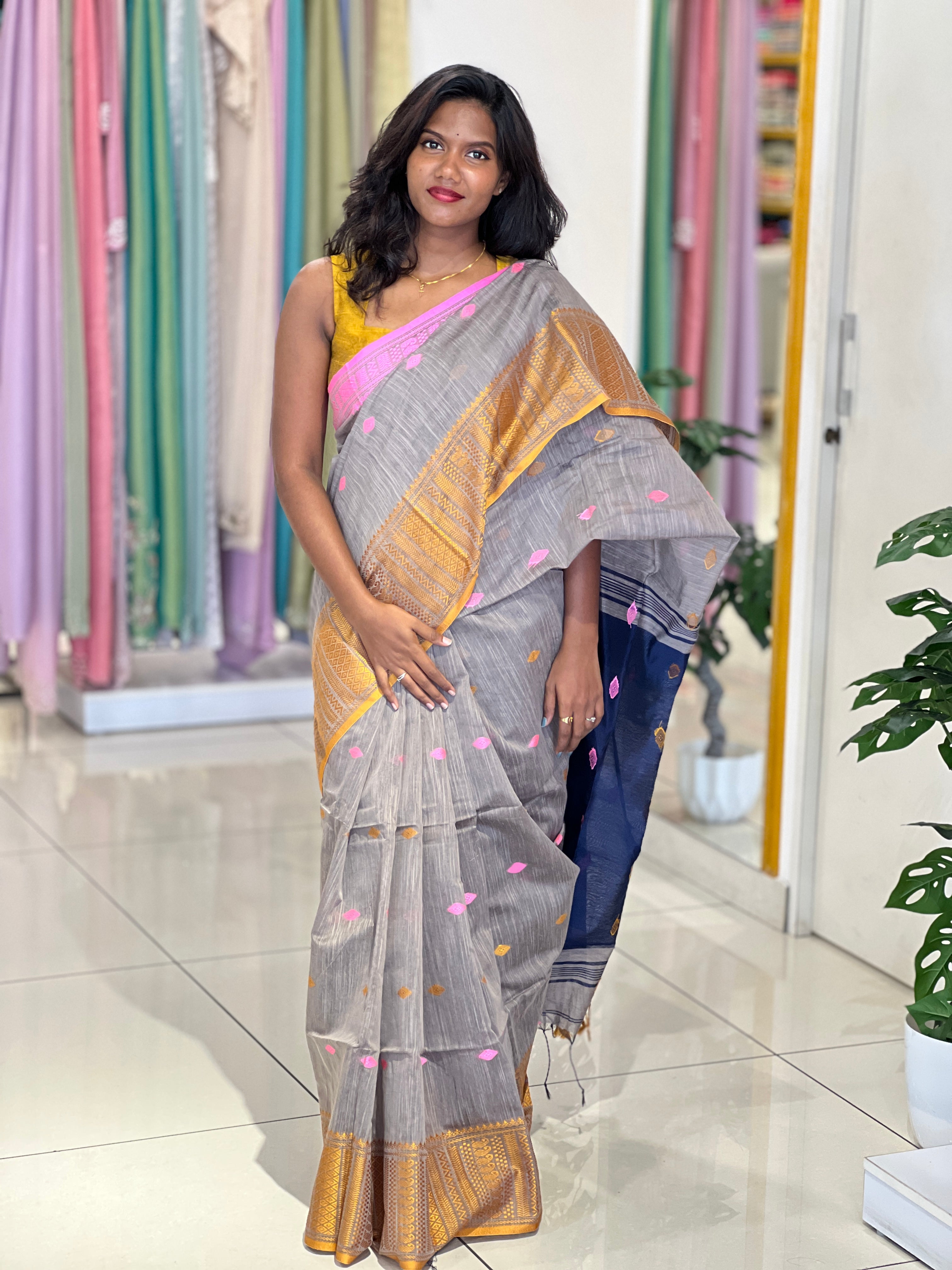 Scattered Thread Weaved Bhagalpuri Linen Saree |RP808