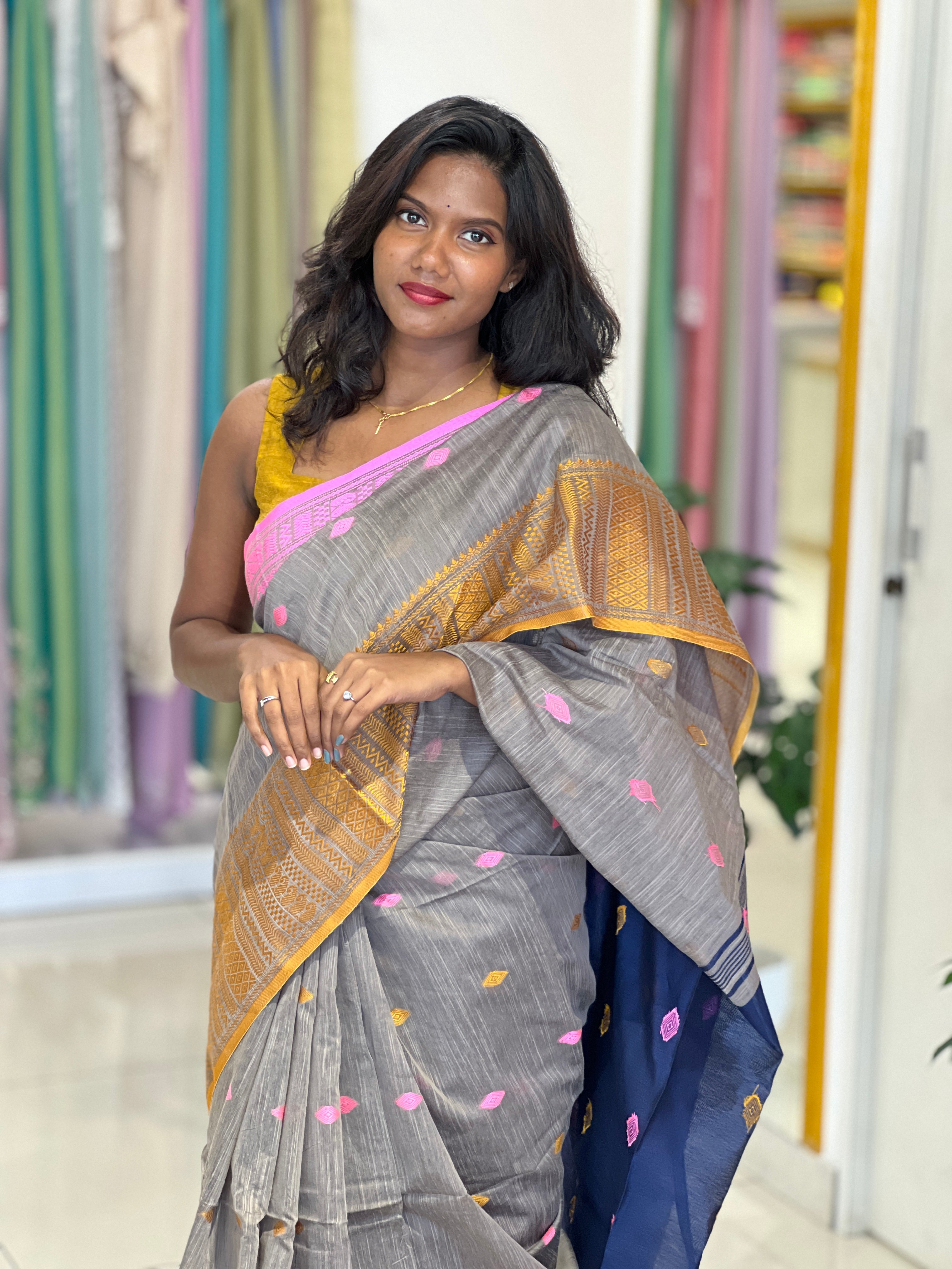 Scattered Thread Weaved Bhagalpuri Linen Saree |RP808