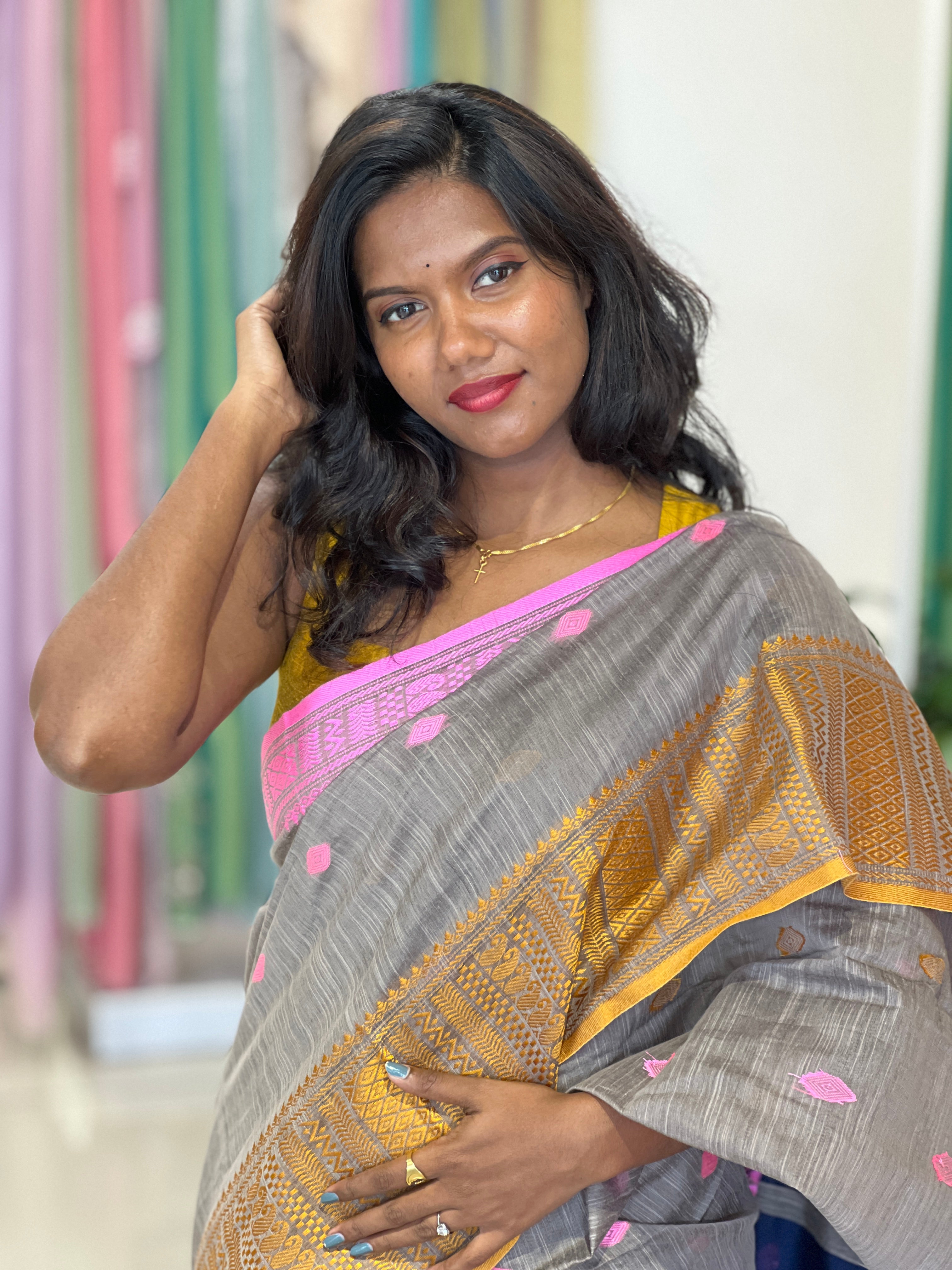 Scattered Thread Weaved Bhagalpuri Linen Saree |RP808