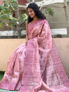 Floral Embroidered Semi Tussar Saree | YNG159