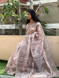 Floral Embroidered Semi Tussar Saree | YNG159