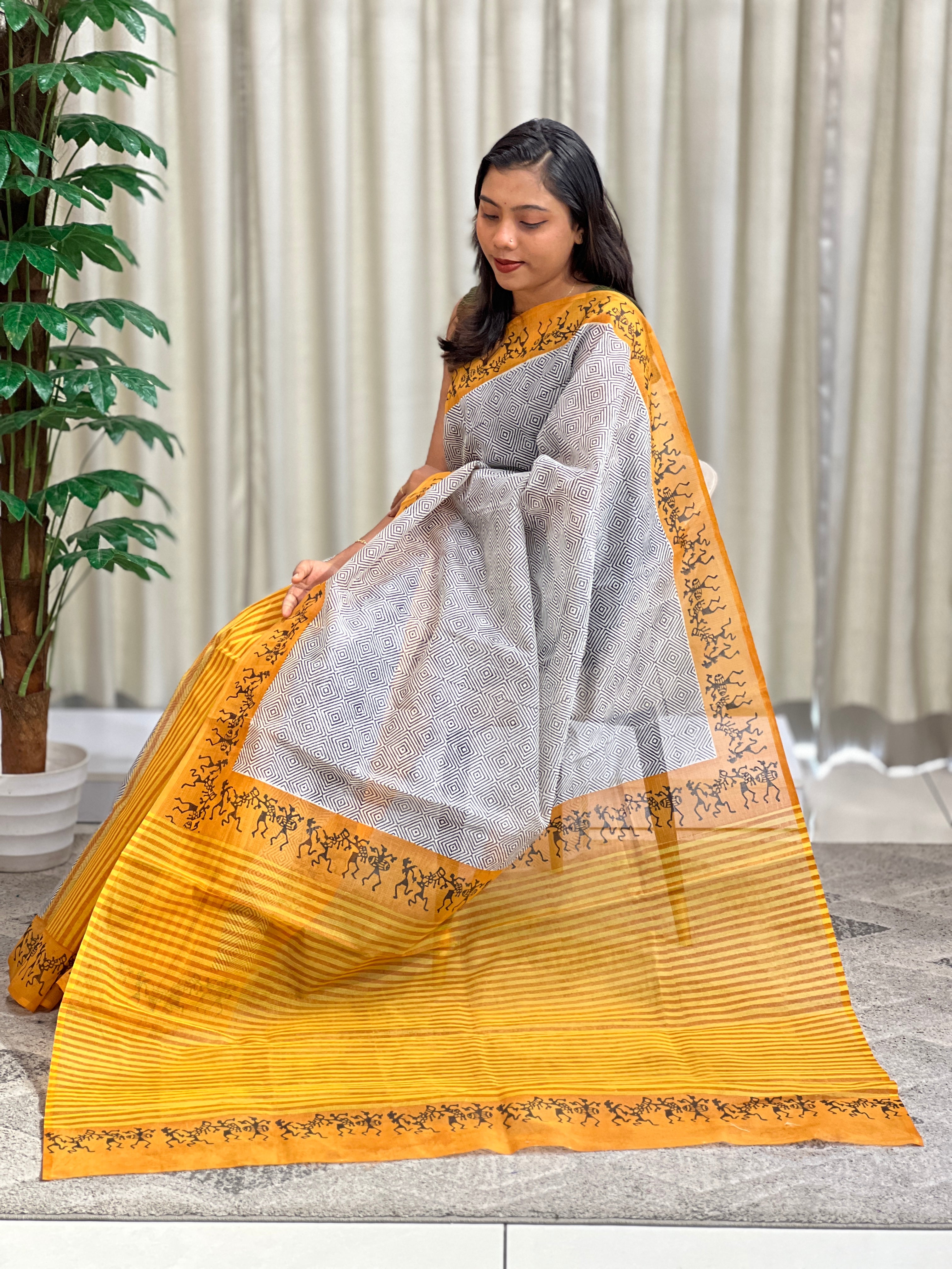 Block Printed Pattern Super Net Kota Saree | JSC767